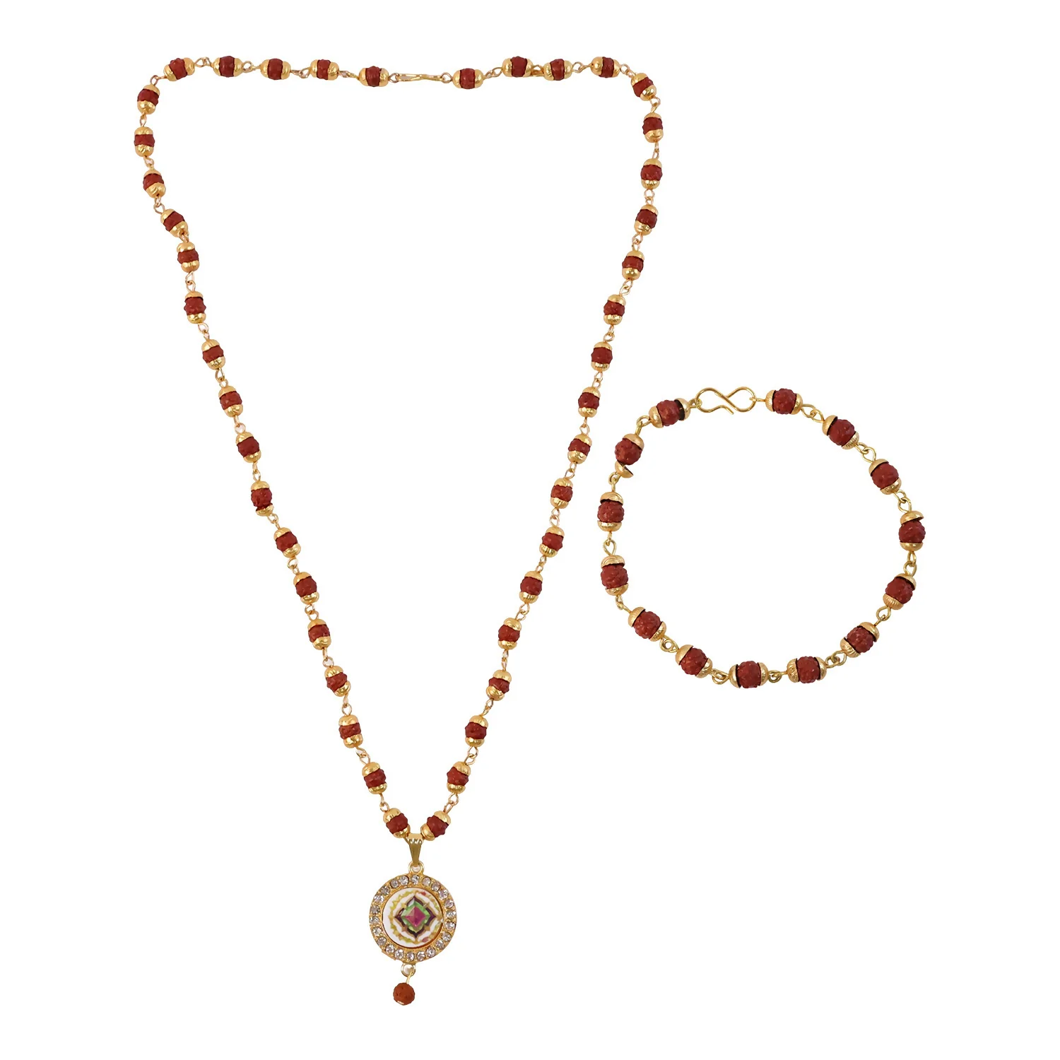 Rudraksha Gold Necklace & Bracelet Set with Designer Pendant - Image 5