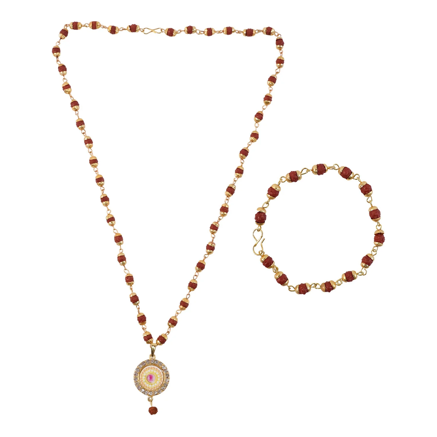 Rudraksha Gold Necklace & Bracelet Set with Designer Pendant - Image 5