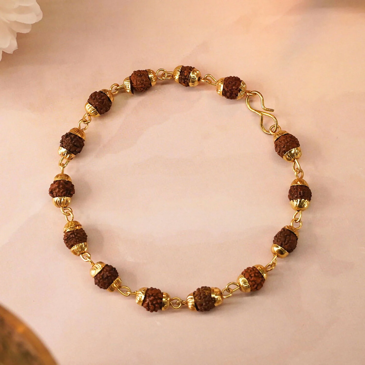 Rudraksha Gold Necklace & Bracelet Set with Mandala Pendant - Image 3