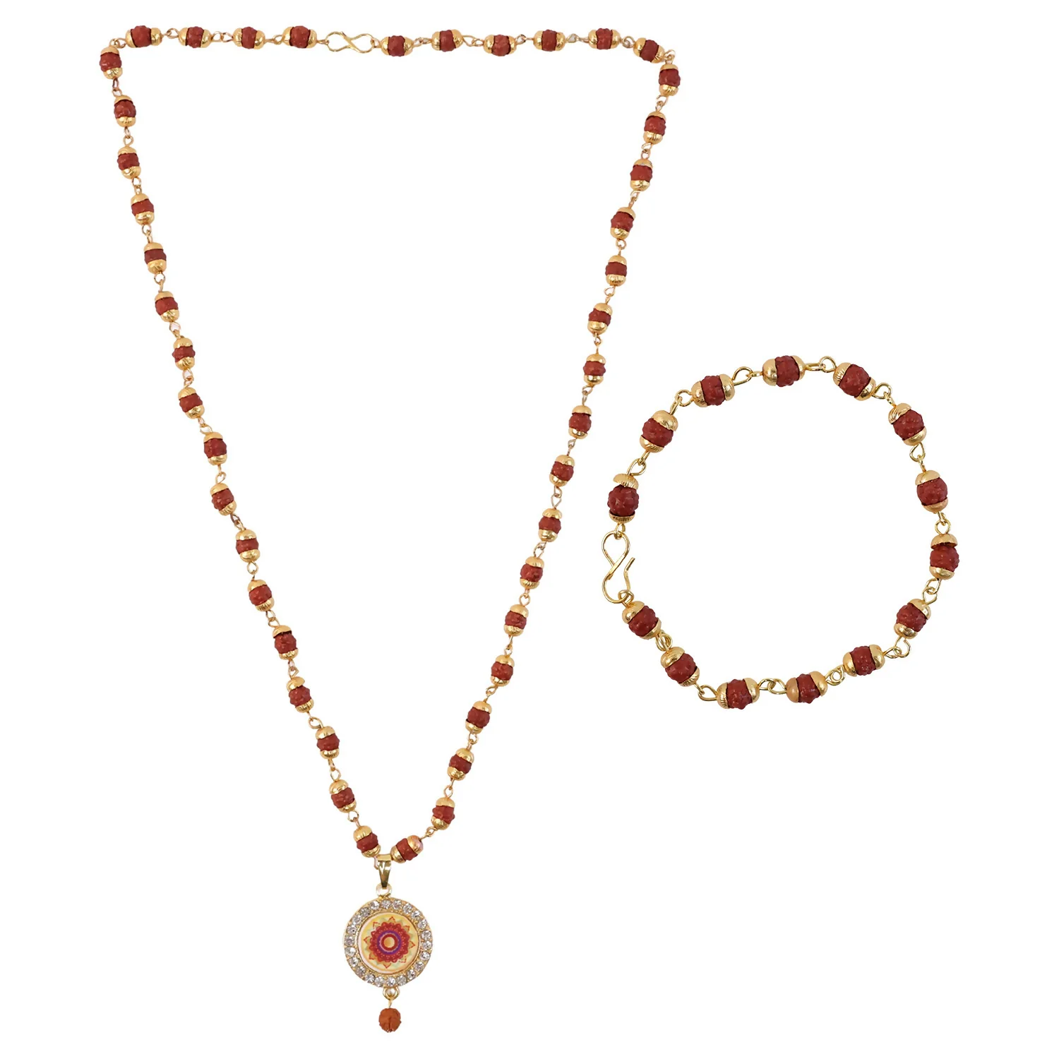 Rudraksha Gold Necklace & Bracelet Set with Mandala Pendant - Image 5