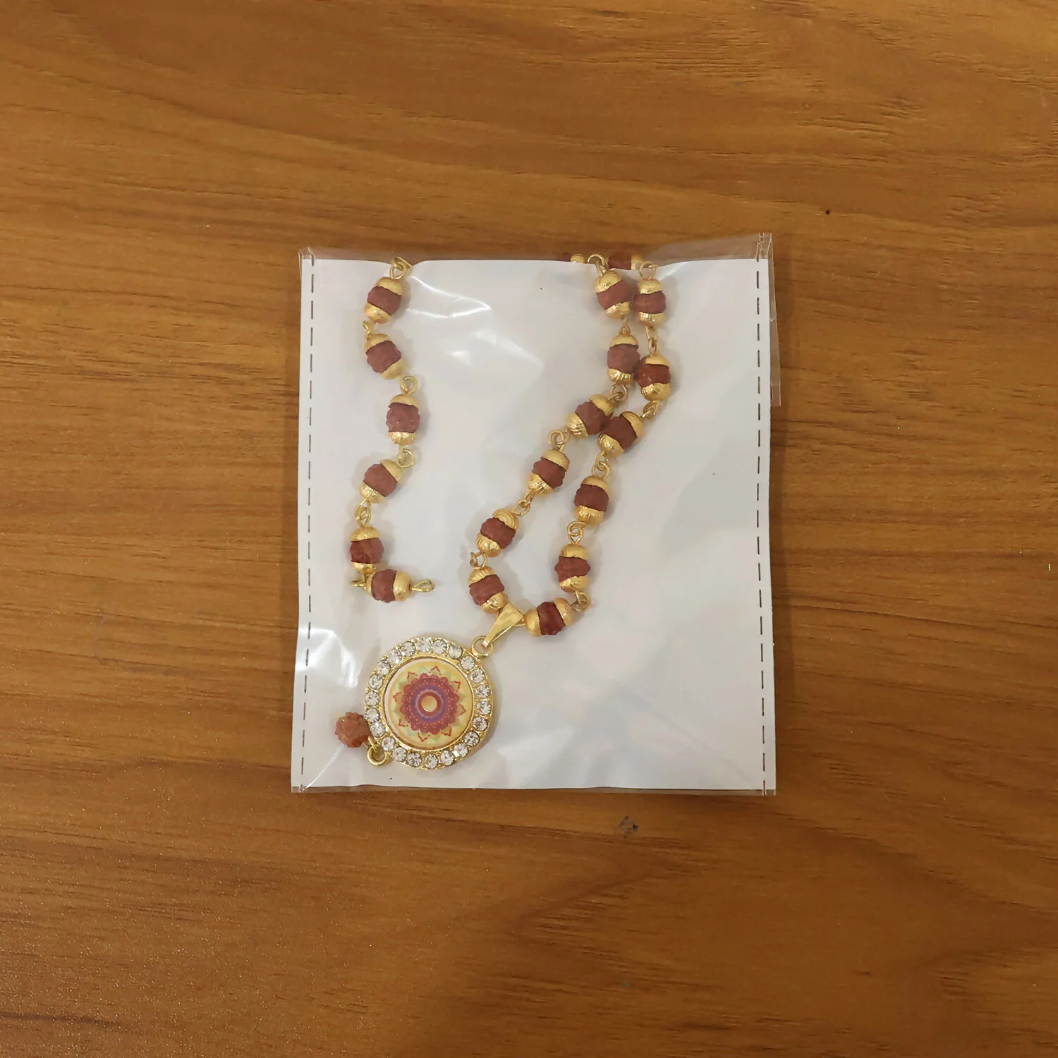 Rudraksha Gold Necklace & Bracelet Set with Mandala Pendant - Image 6