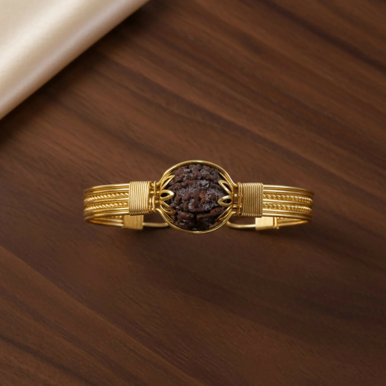 Rudraksha Gold Plated Bracelet Spiritual Healing Bead Kada for Men - Image 2