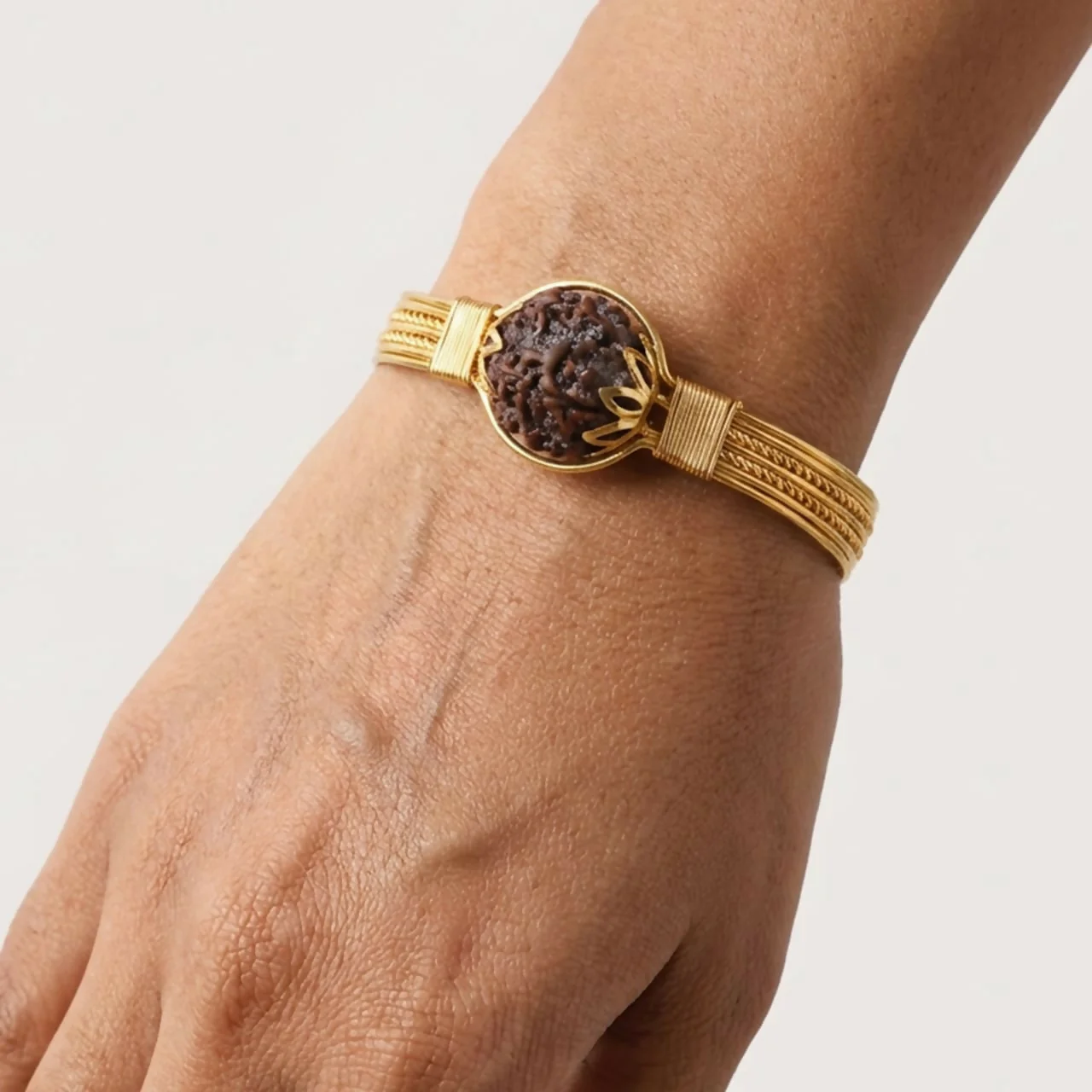 Rudraksha Gold Plated Bracelet Spiritual Healing Bead Kada for Men - Image 4
