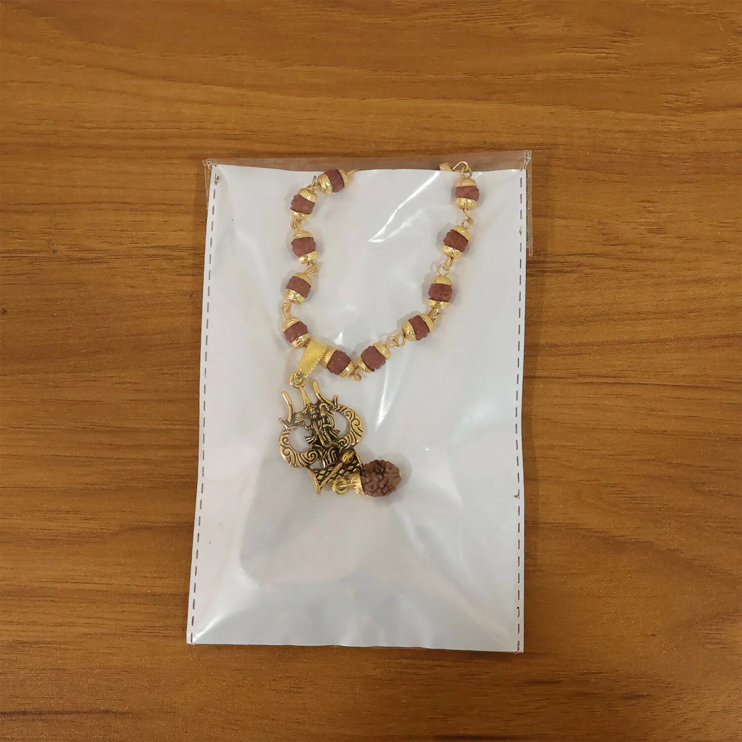 Rudraksha Hanuman Trishul Pendant Gold Beaded Necklace - Image 6