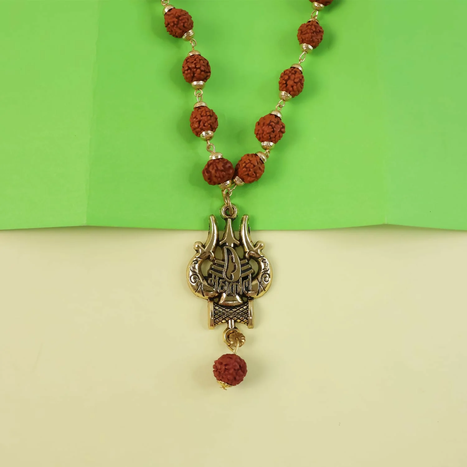 Rudraksha Mala with Mahakal Trishul Pendant Spiritual Necklace - Image 2