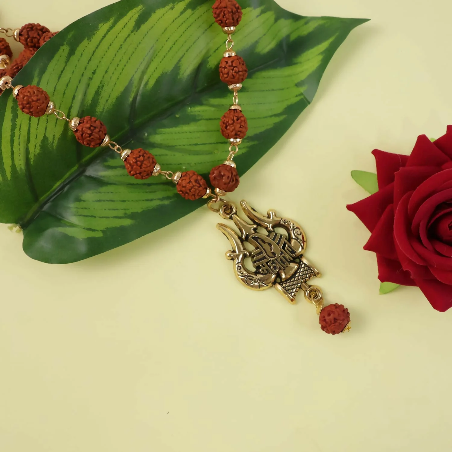 Rudraksha Mala with Mahakal Trishul Pendant Spiritual Necklace - Image 3