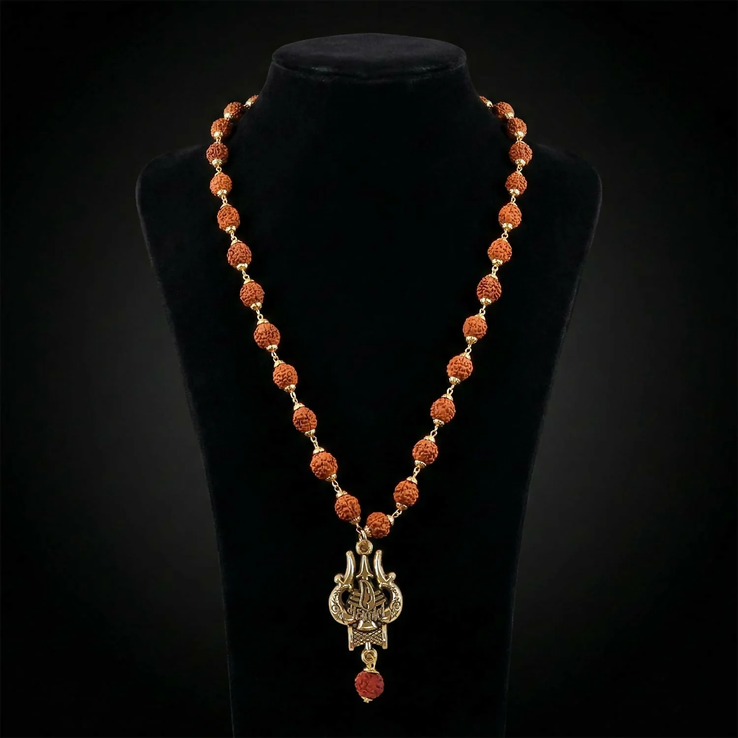 Rudraksha Mala with Mahakal Trishul Pendant Spiritual Necklace - Image 4