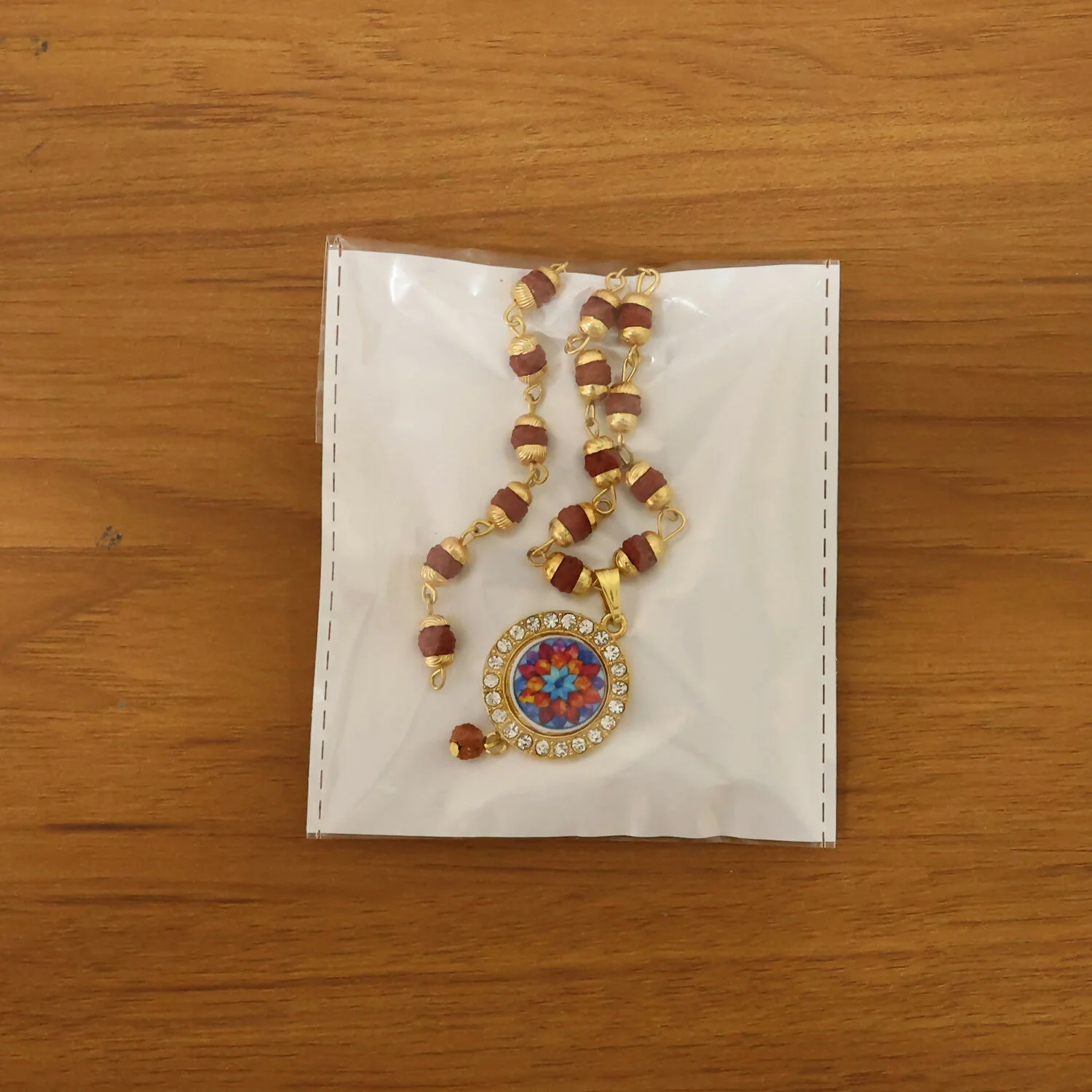 Rudraksha Necklace & Bracelet Set with Colorful Pendant - Image 6