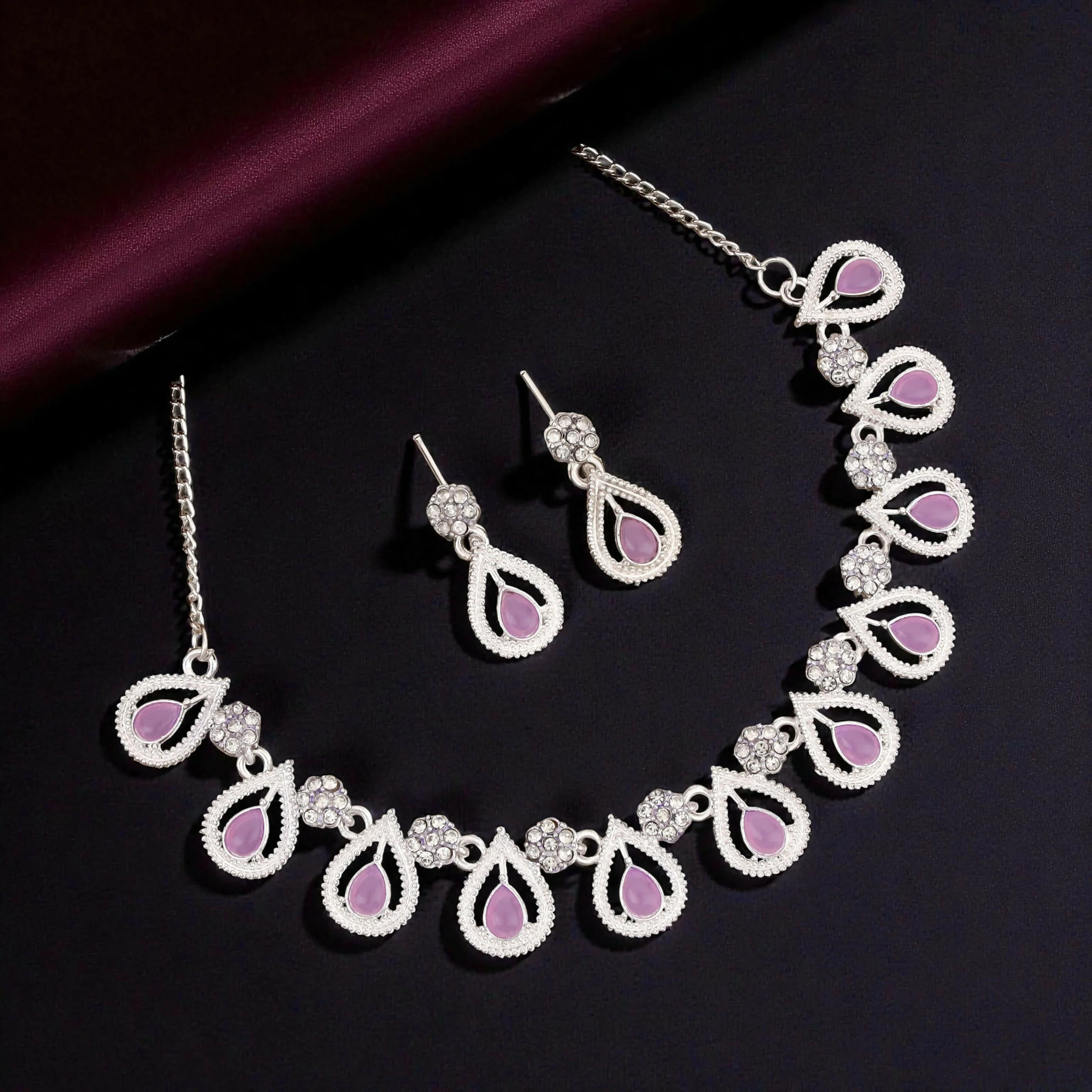Rustic Oxidized Silver Purple & Emerald Choker Set - Image 3