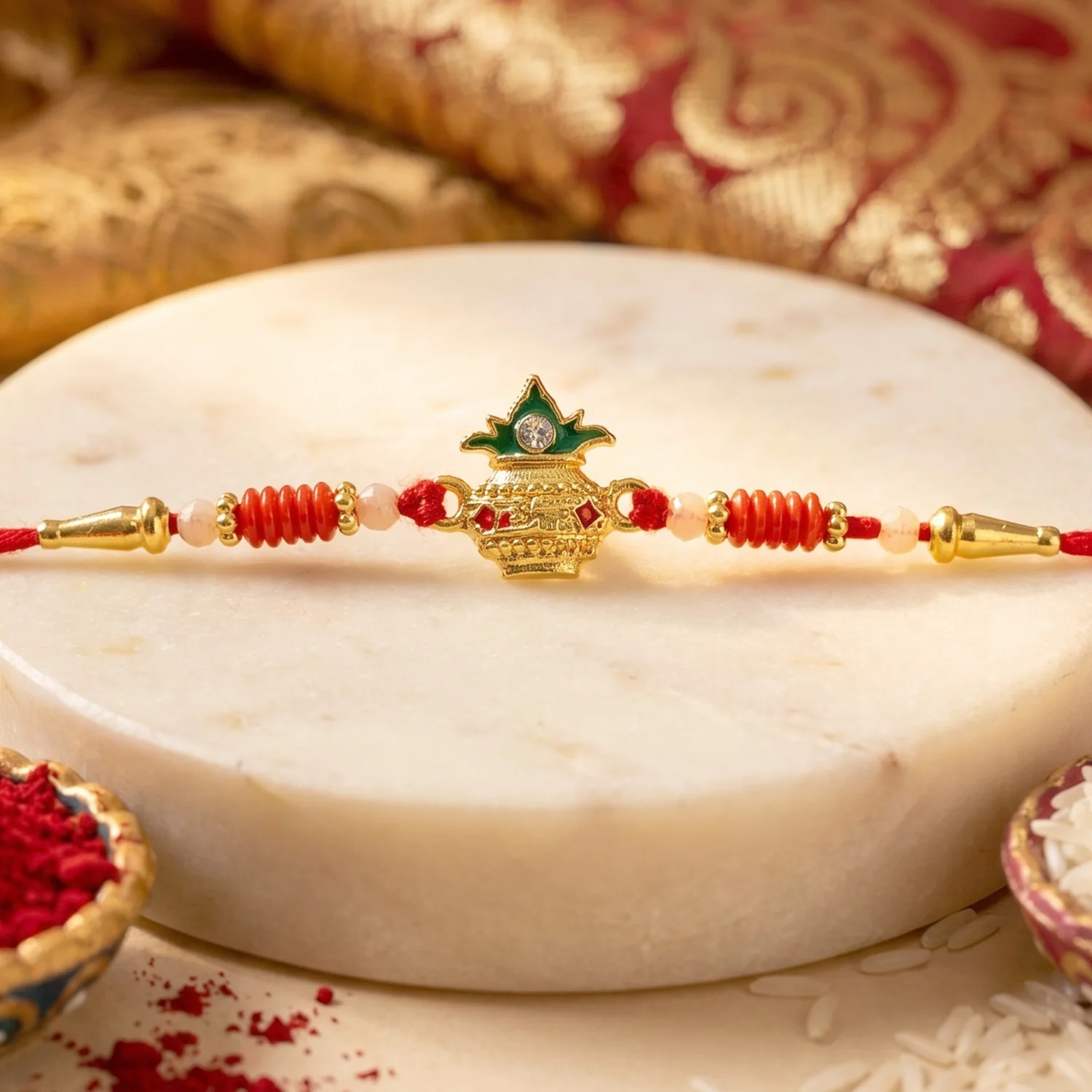 Sacred Kalash (Mangal Kalash) Designer Rakhi - Image 2