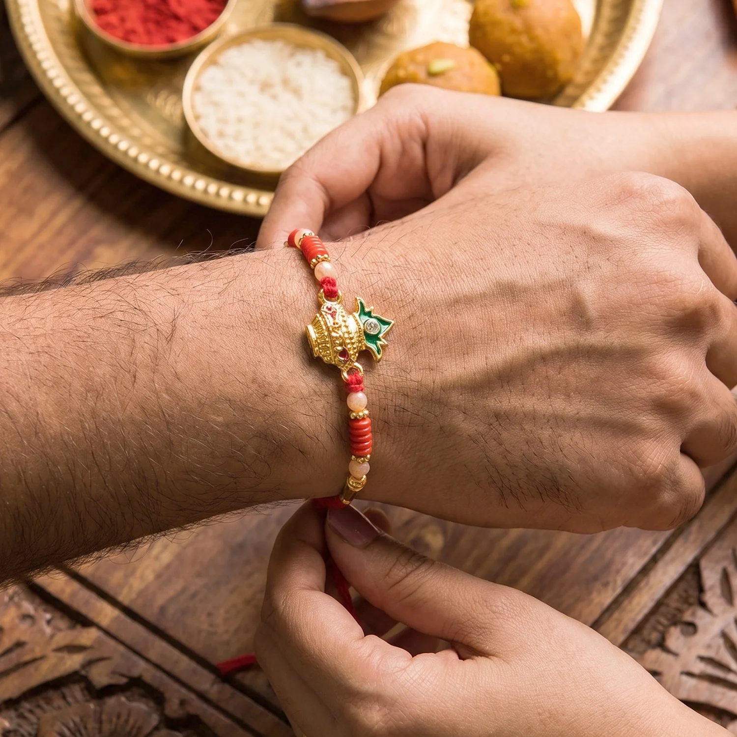 Sacred Kalash (Mangal Kalash) Designer Rakhi - Image 3