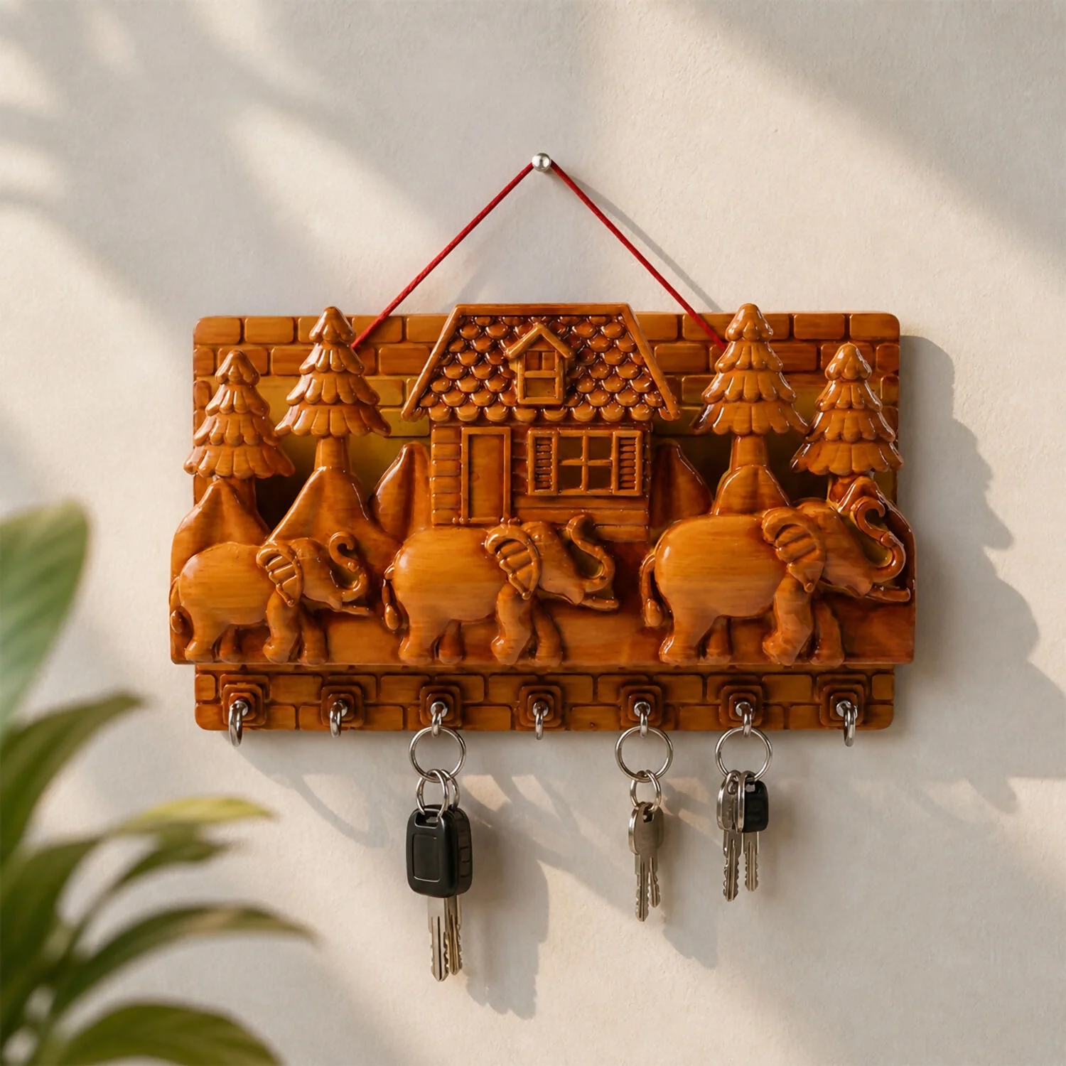 Safari Home Decorative Wall Key Holder with Storage Shelf & Multi Hooks - Image 2