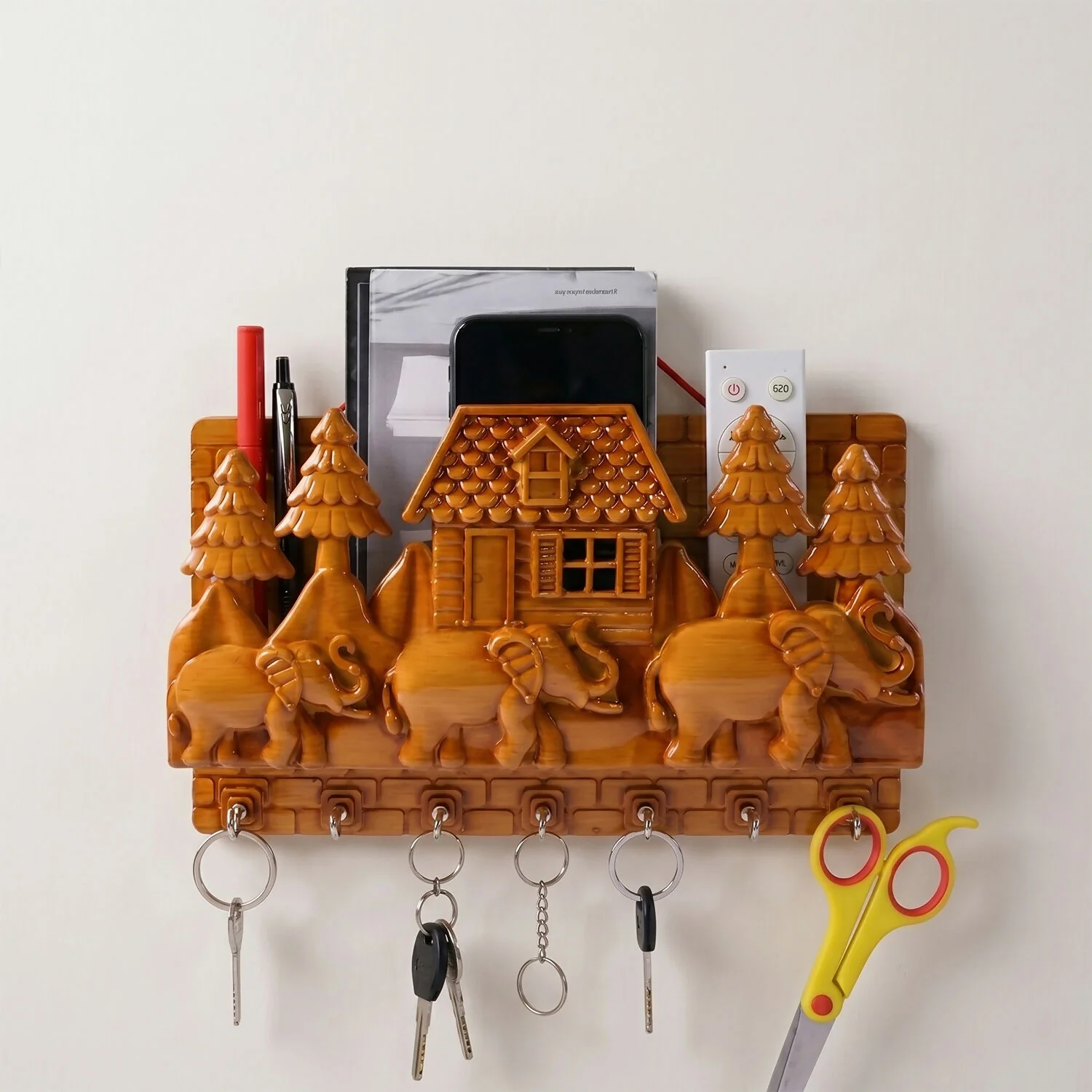 Safari Home Decorative Wall Key Holder with Storage Shelf & Multi Hooks - Image 4