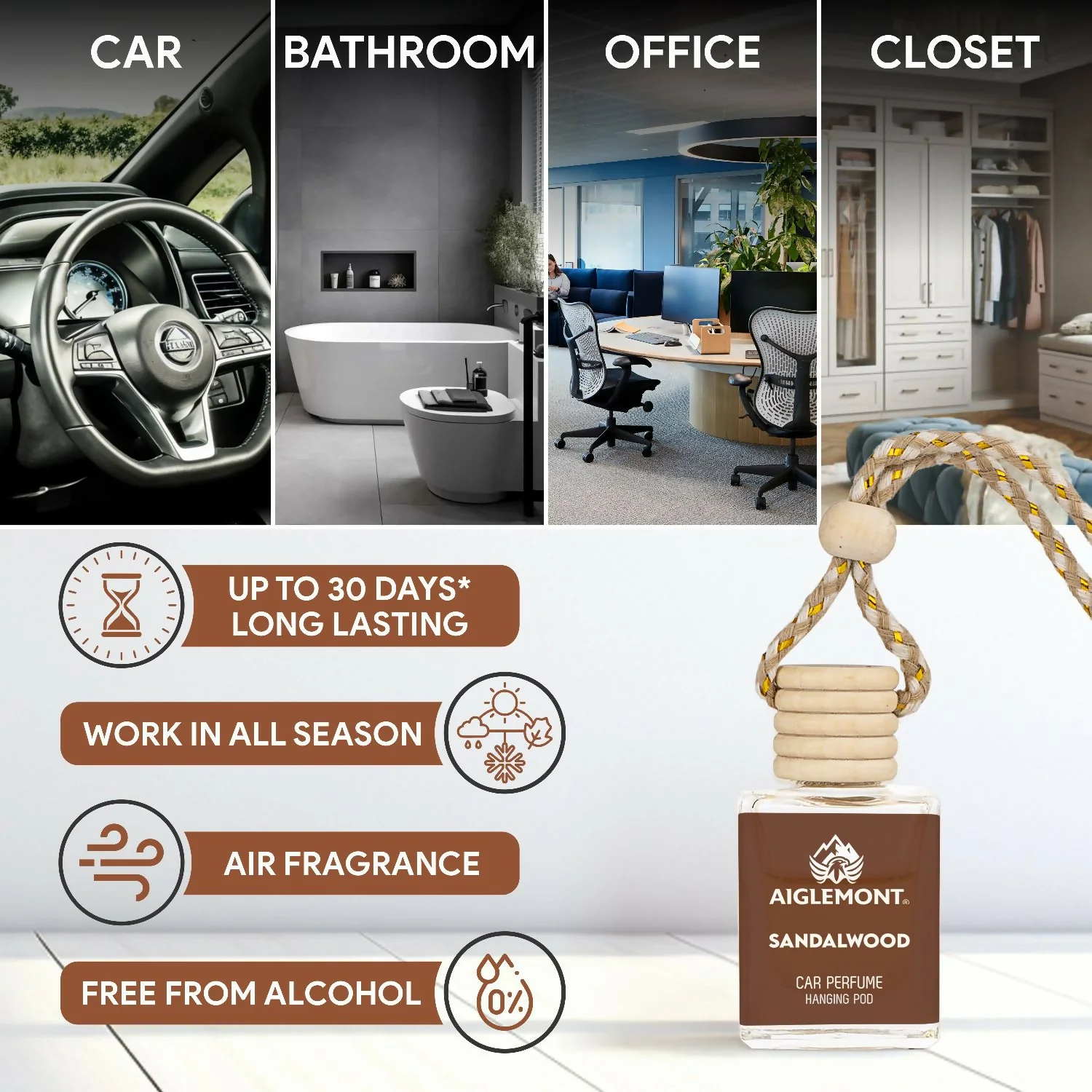 Sandalwood Car Perfume Hanging Pod Long Lasting Air Freshener Premium (10ml) - Image 2