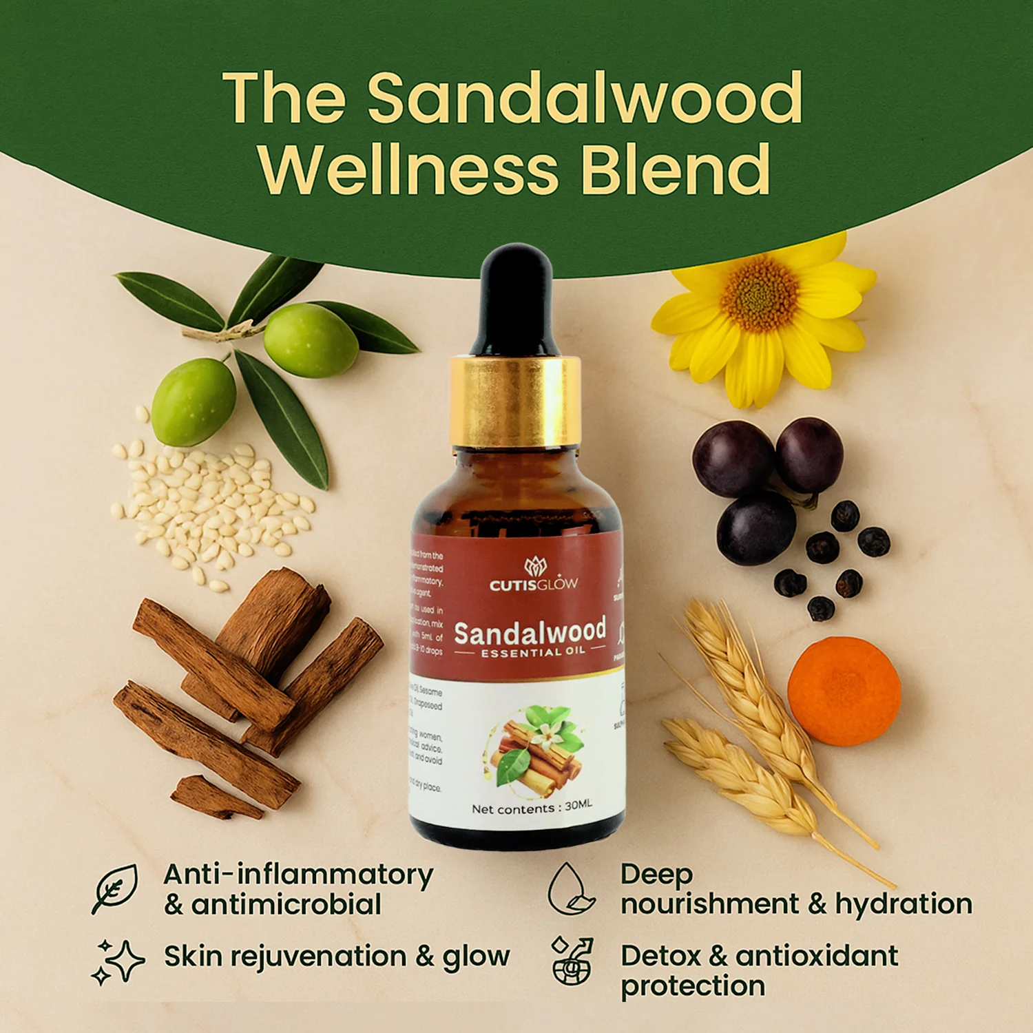 Eyelet Sandalwood Essential Oil – 100% Pure Natural Aromatherapy Oil (30ml) - Image 3