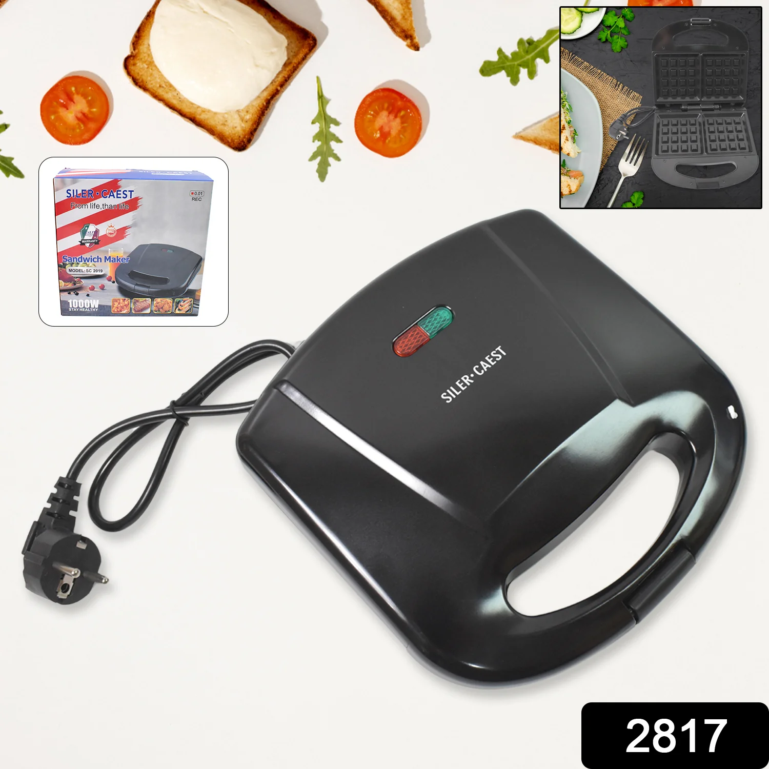 Sandwich Maker – Makes 2 Square Sandwiches, Non-Stick Plates, Easy to Clean - Image 2