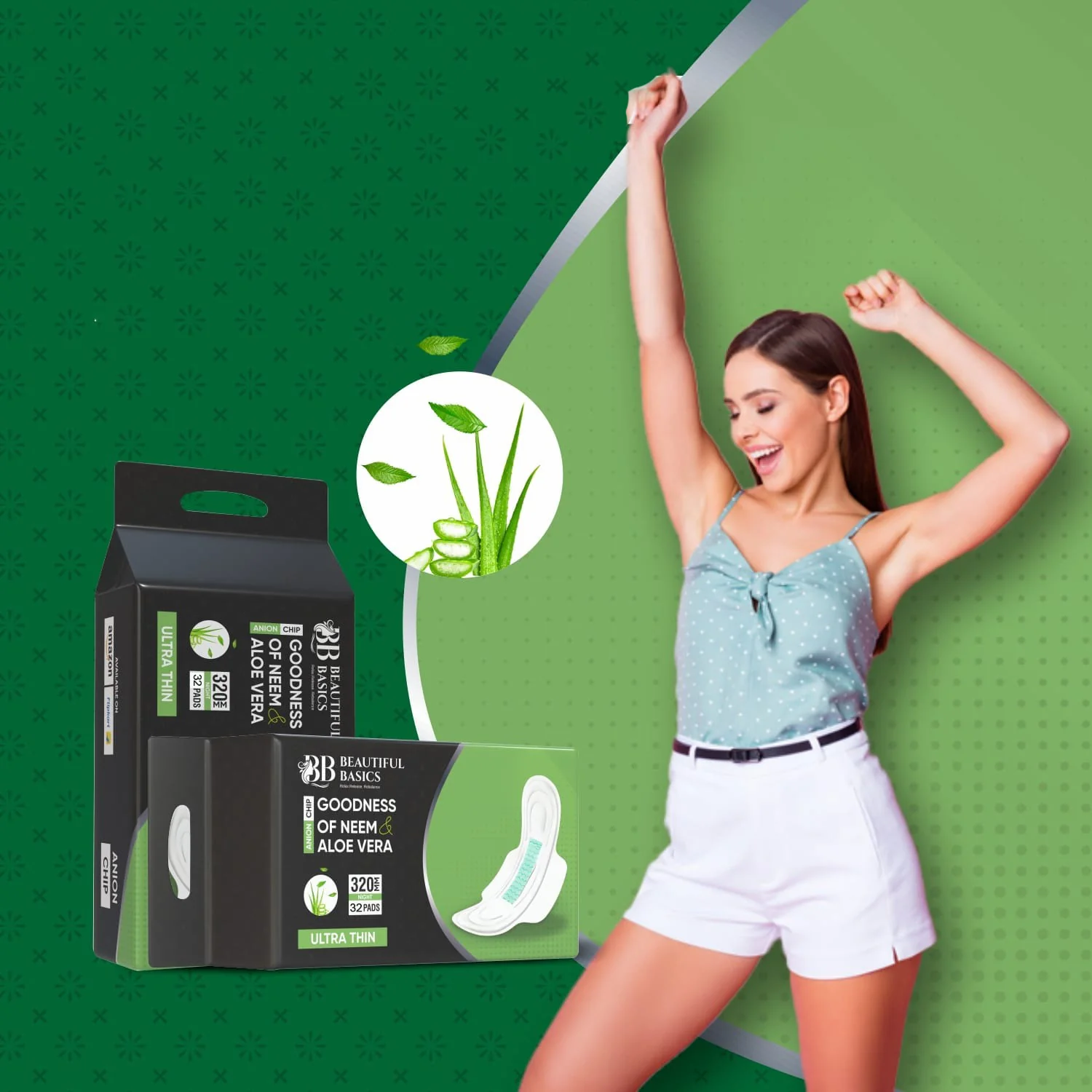 Ultra Thin Sanitary Pads with Neem & Aloe Vera (32 Pads) - Image 4