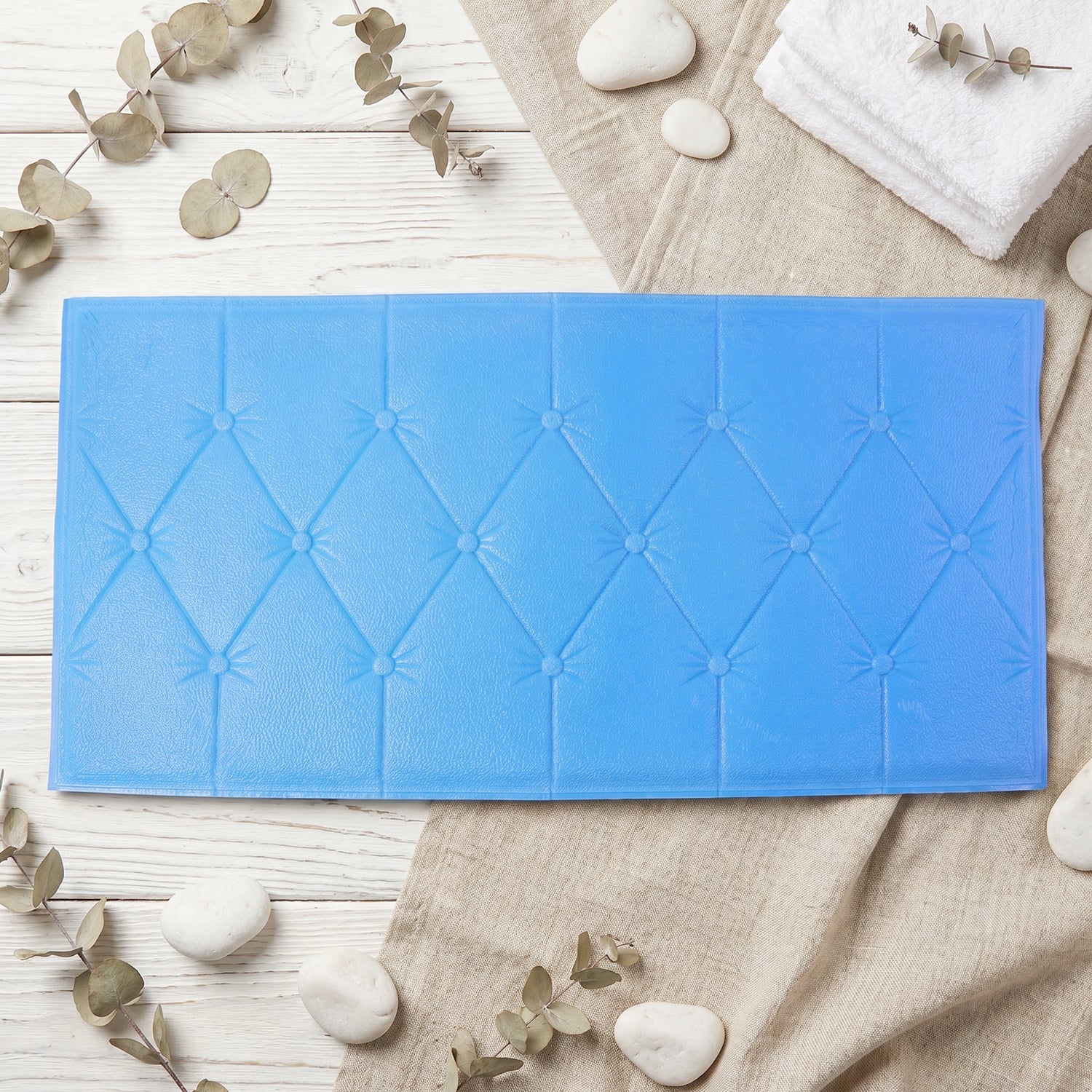 Self Adhesive 3D Foam Wall Panel Cushion Wallpaper (1 Pc, Blue, 69x35 Cm) - Image 7
