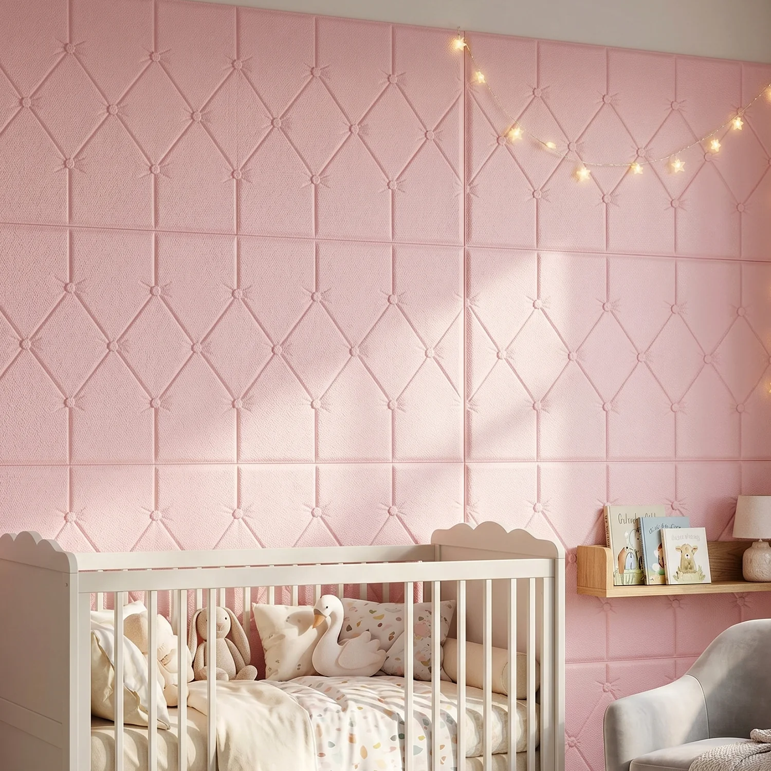 Self Adhesive 3D Foam Wall Panel Cushion Wallpaper (1 Pc, Pink, 69x35 Cm) - Image 4
