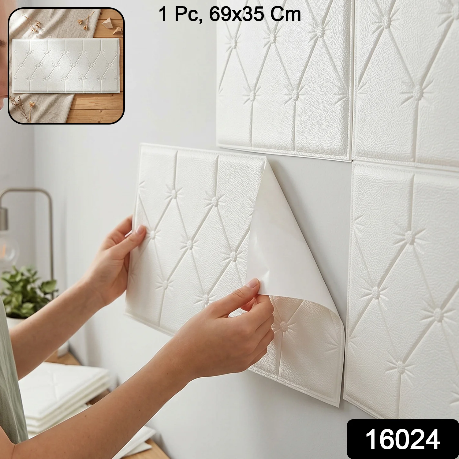 Self Adhesive 3D Foam Wall Panel Cushion Wallpaper (1 Pc, White, 69x35 Cm) - Image 2