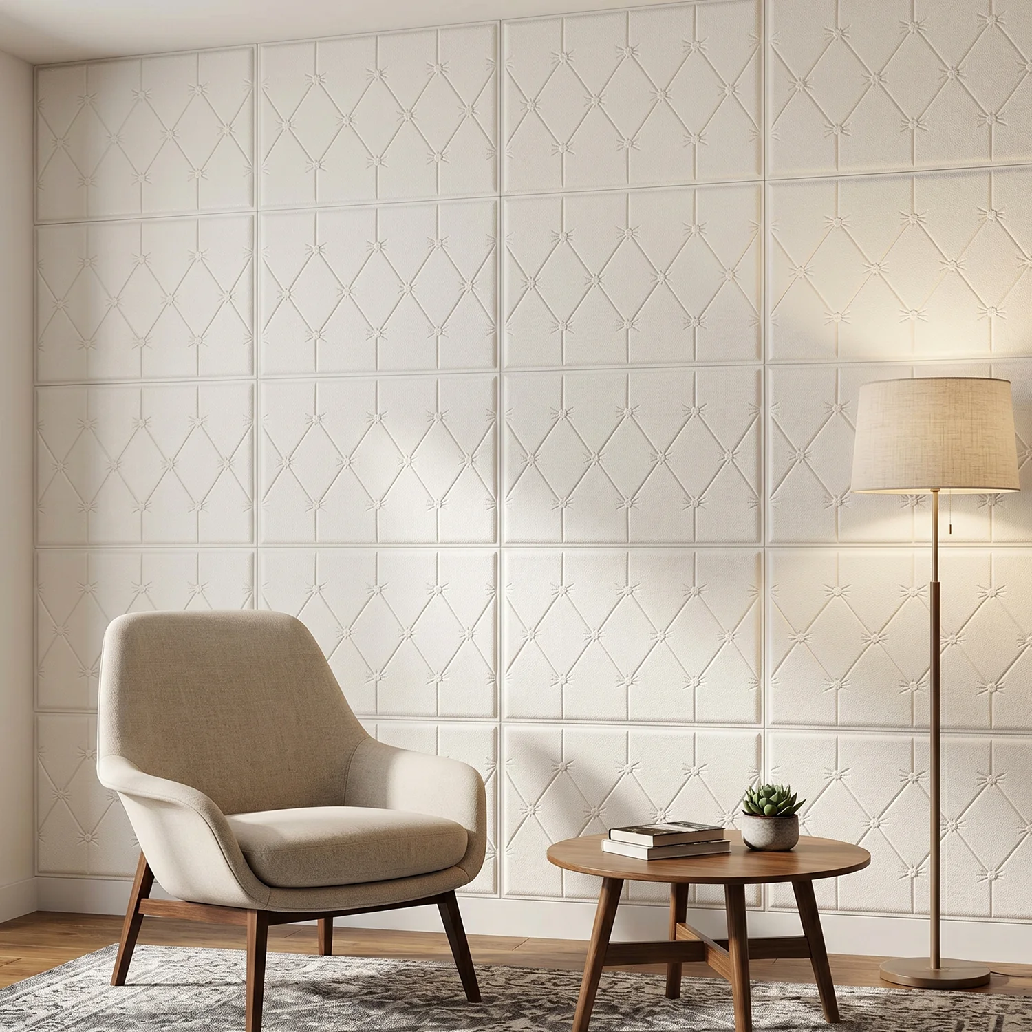 Self Adhesive 3D Foam Wall Panel Cushion Wallpaper (1 Pc, White, 69x35 Cm) - Image 4