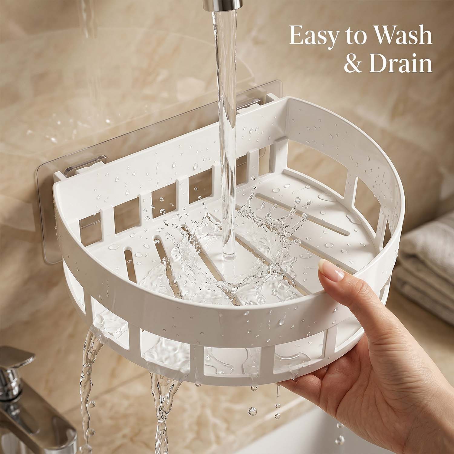 Self-Adhesive Corner Bathroom Shelf with Fast-Drain Holes (1 Pc) - Image 7
