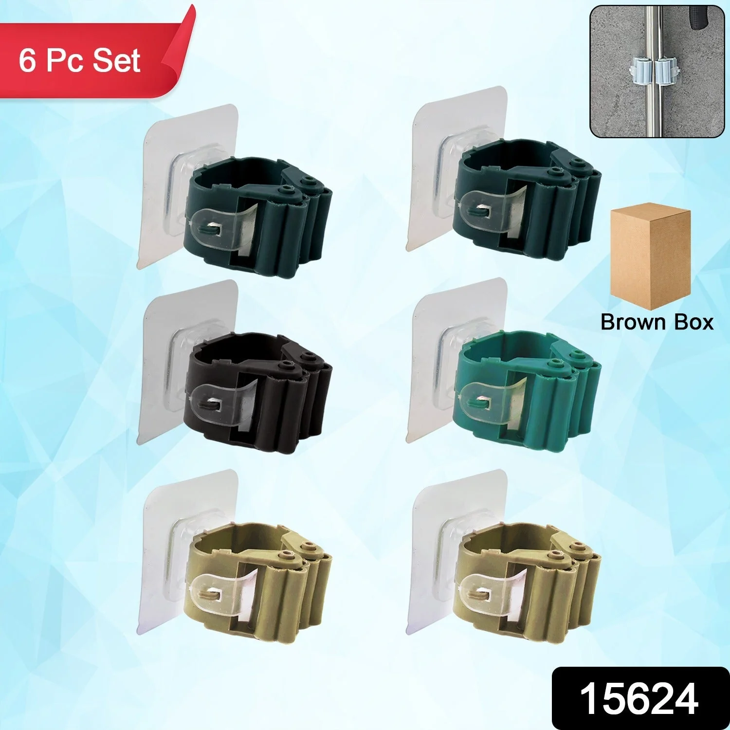 Self-Adhesive Mop and Broom Holder Clips (6 Pc Set) - Image 2
