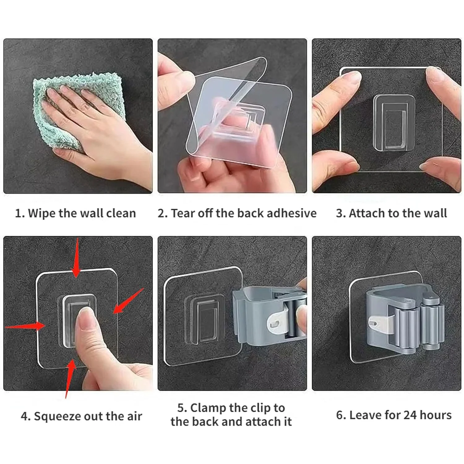 Self-Adhesive Mop and Broom Holder Clips (6 Pc Set) - Image 6