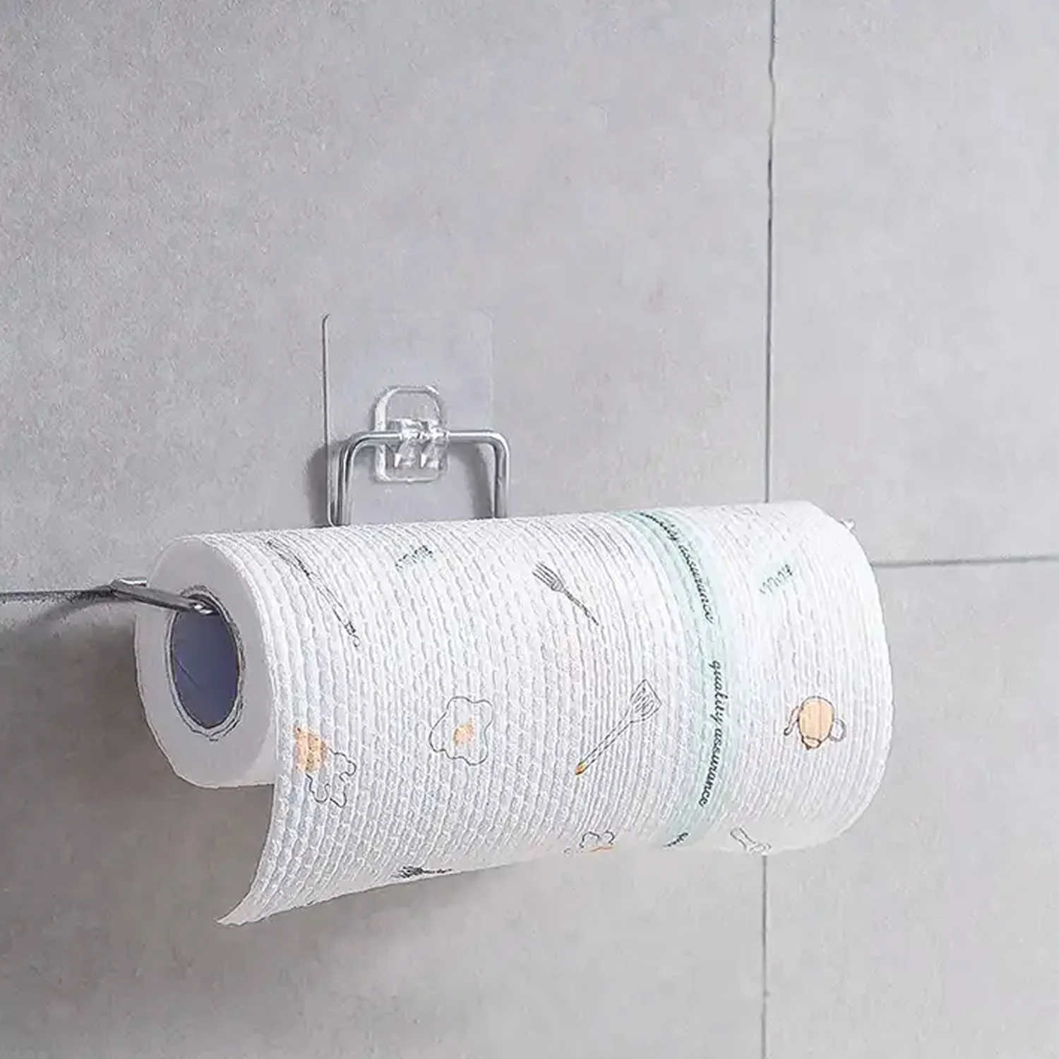 Stainless Steel Drill Free Self-Adhesive Paper Roll Holder Tissue Paper Stand Towel Bar Hanger Kitchen Towel Holder for Kitchen Bathroom Toilet (Pack of 1) - Image 3