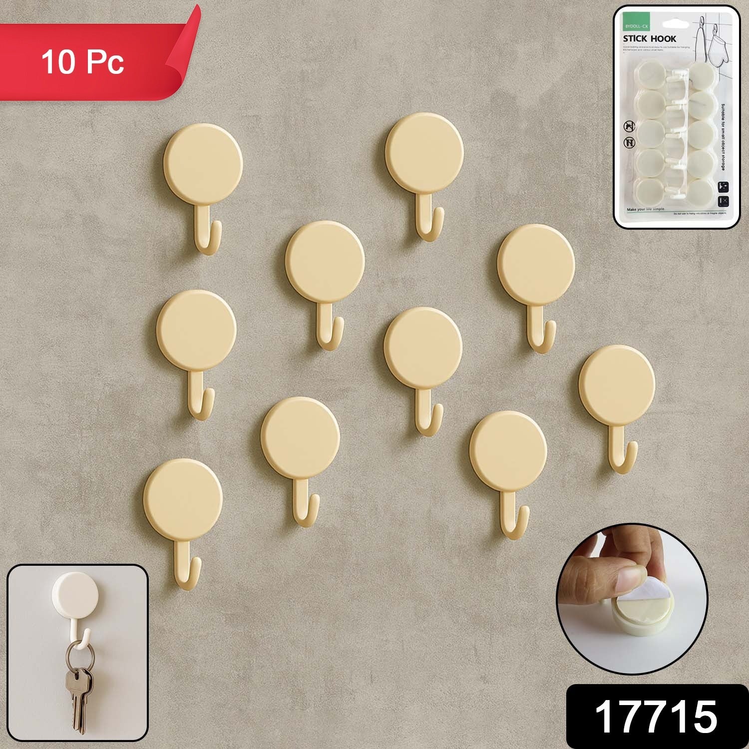 Self Adhesive Round Wall Hooks (10 Pc) - Image 2