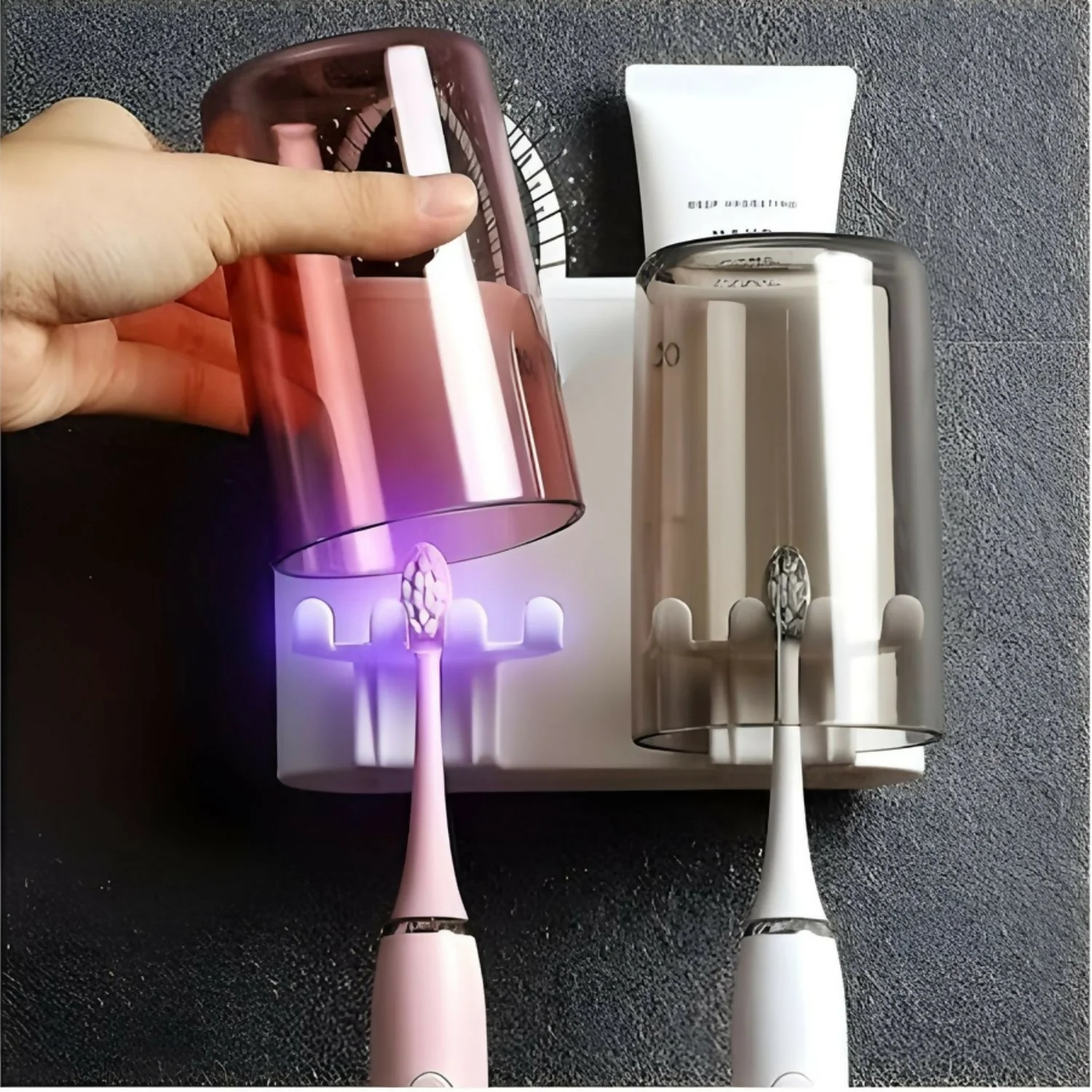 Self adhesive Toothbrush Holder 2 cup set - Image 2