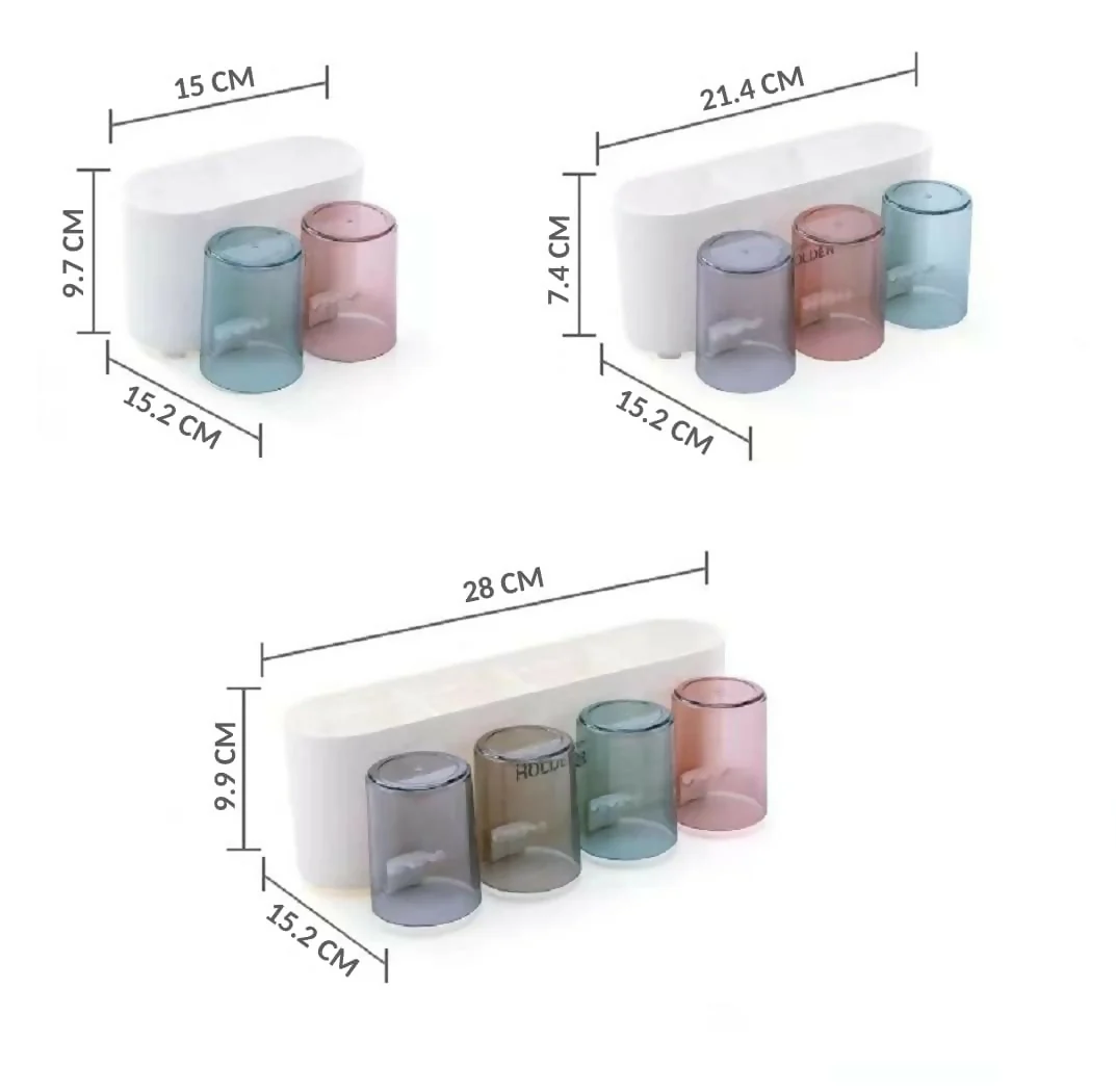Self Adhesive Toothbrush Holder 3 Cup Set Wall Mounted Bathroom Organizer Storage - Image 4