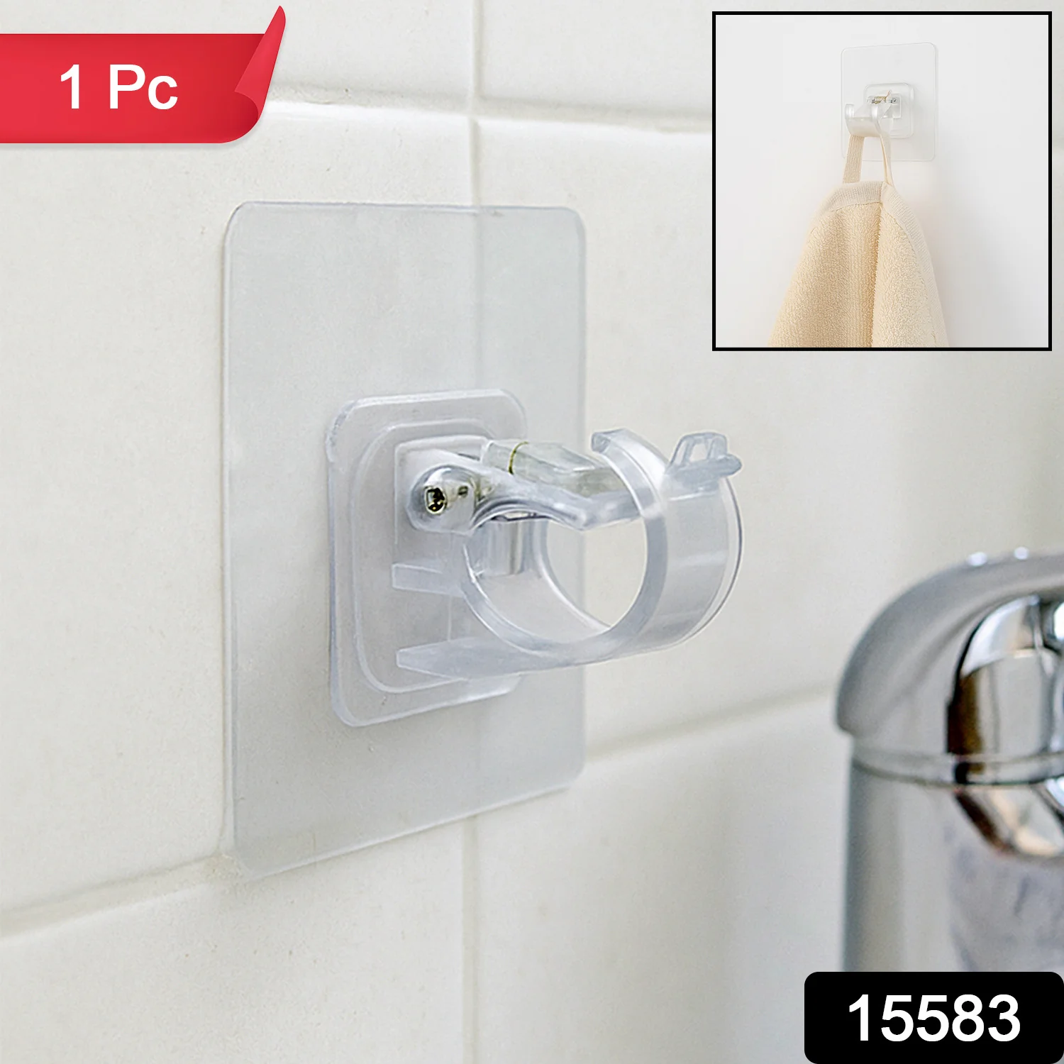 Self-Adhesive Transparent Wall Hook Holder Clip (1 Pc) - Image 2