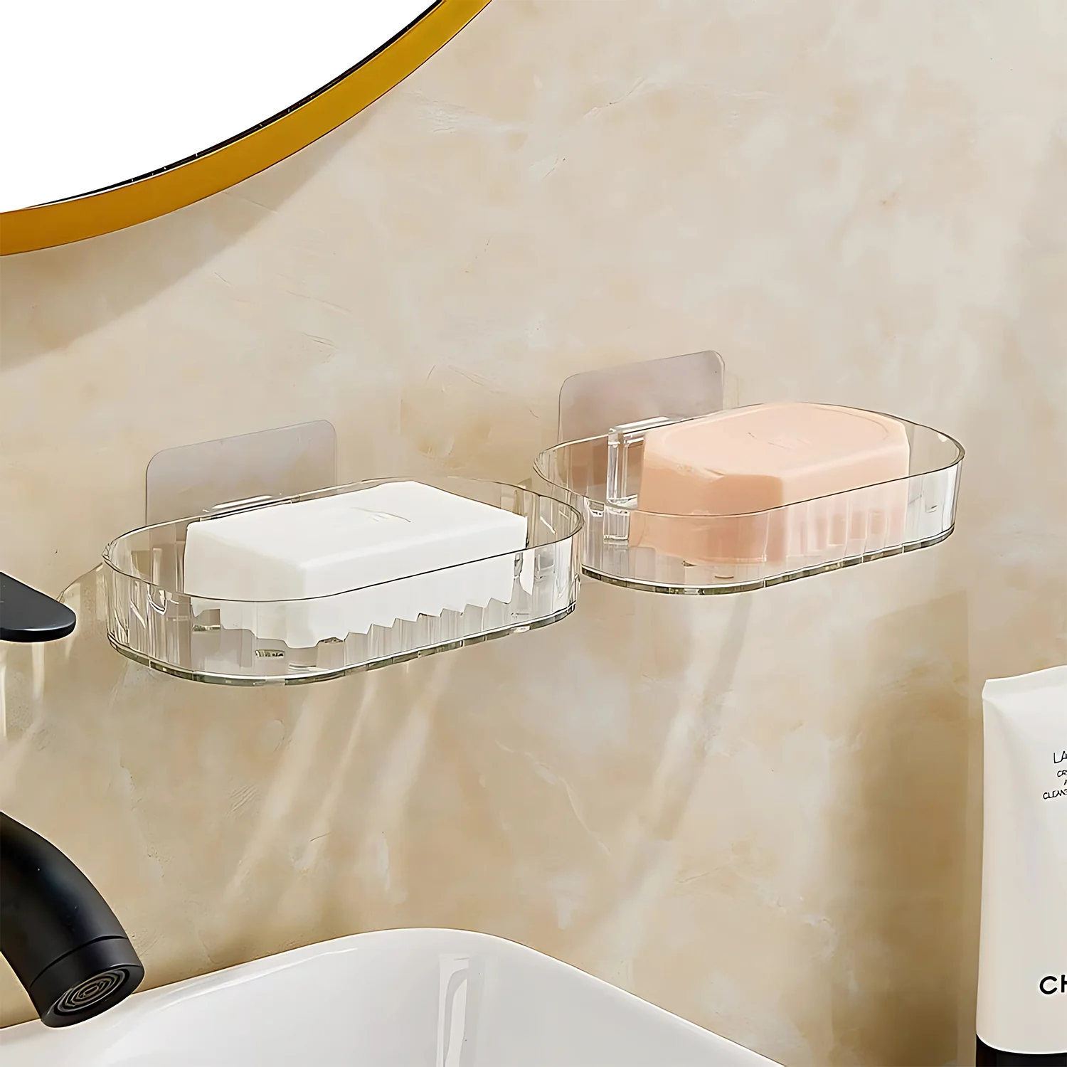 Self Adhesive Transparent Wall Mounted Soap Dish Holder (2 Pc) - Image 3