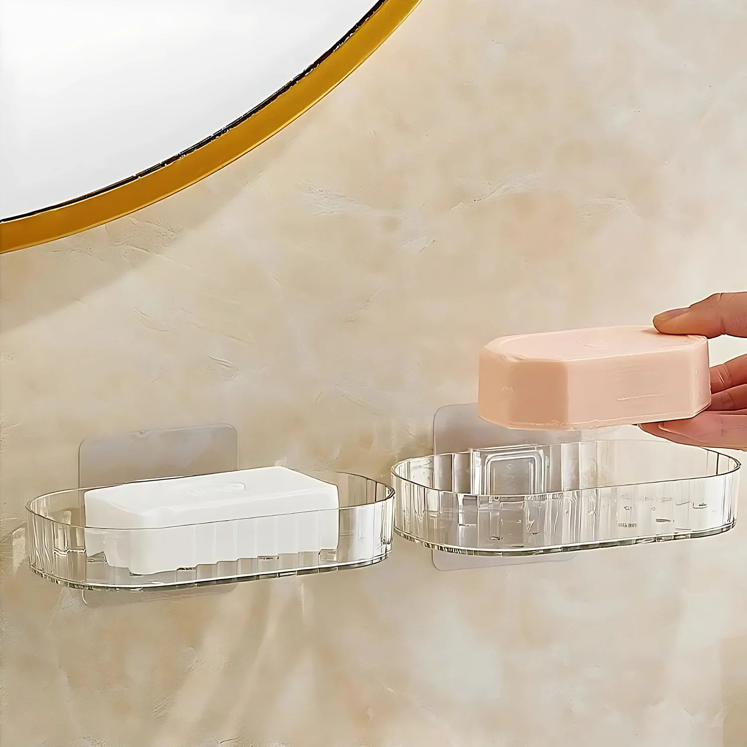 Self Adhesive Transparent Wall Mounted Soap Dish Holder (2 Pc) - Image 6