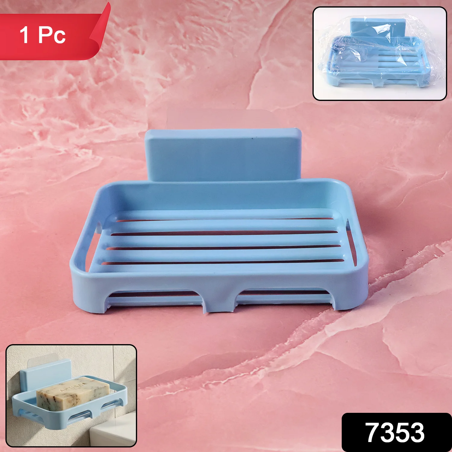 Self-Adhesive Wall Mount Plastic Soap Dish with Drain Slots - Image 2