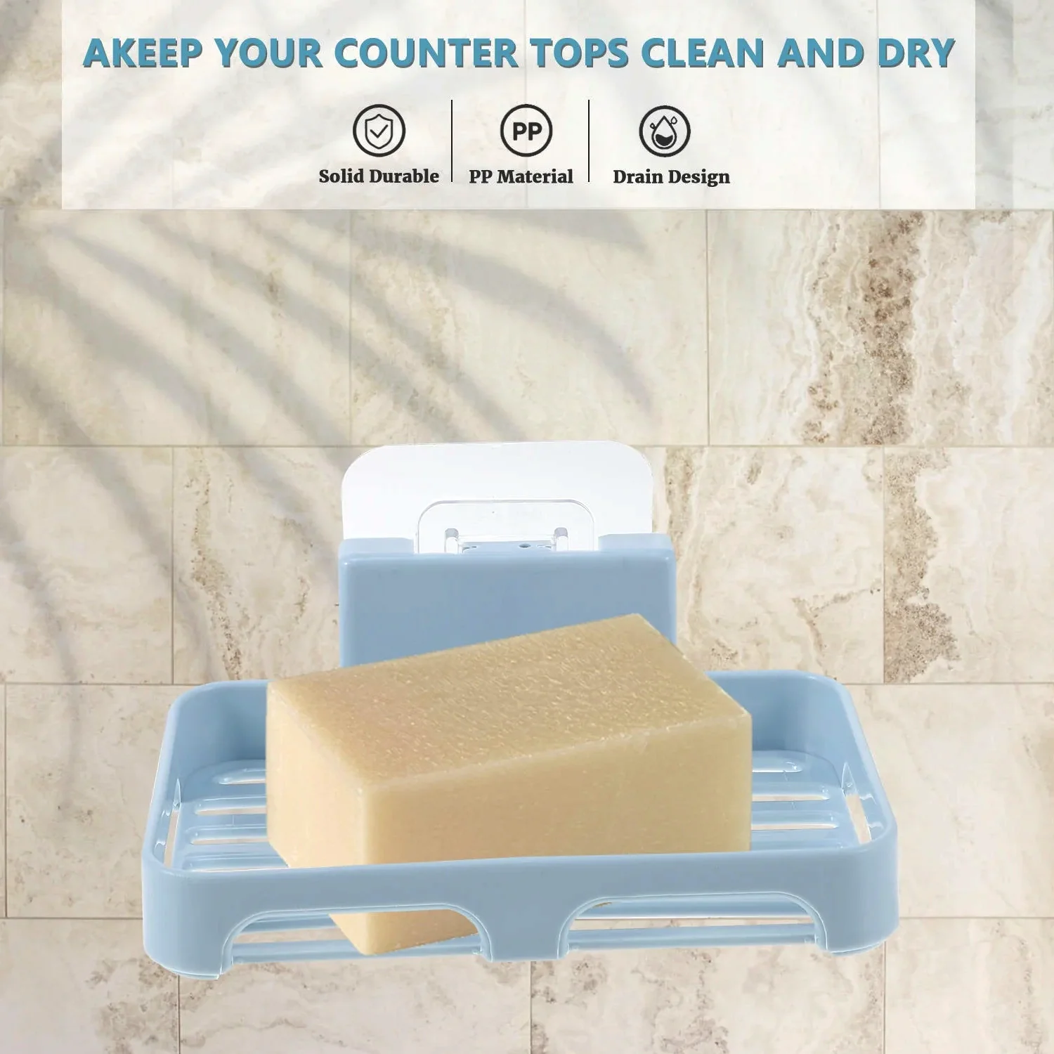 Self-Adhesive Wall Mount Plastic Soap Dish with Drain Slots - Image 4