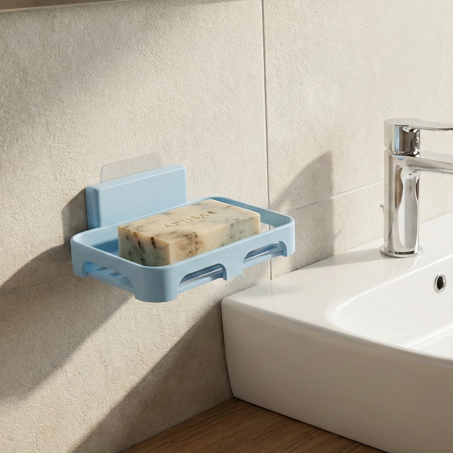 Self-Adhesive Wall Mount Plastic Soap Dish with Drain Slots - Image 7