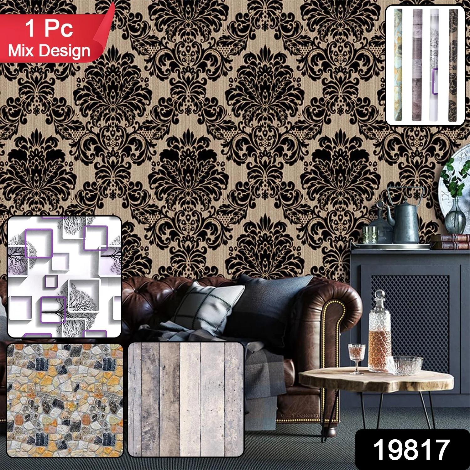 Self-Adhesive Waterproof Wallpaper Roll - (1 Pc / Mix Design) - Image 2