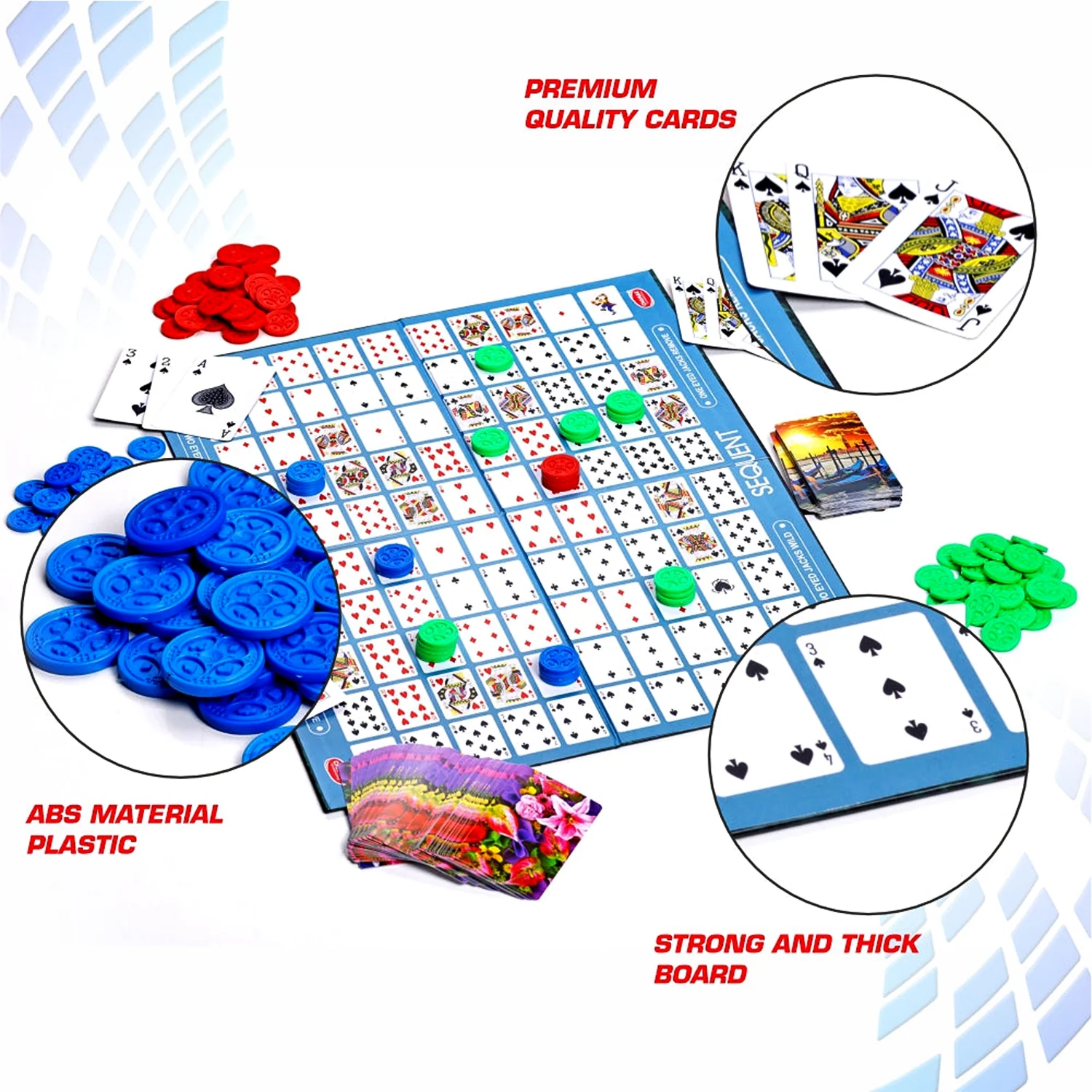 Sequent Strategy Board Game - Playing Cards & Colour Coins for Family - Image 6