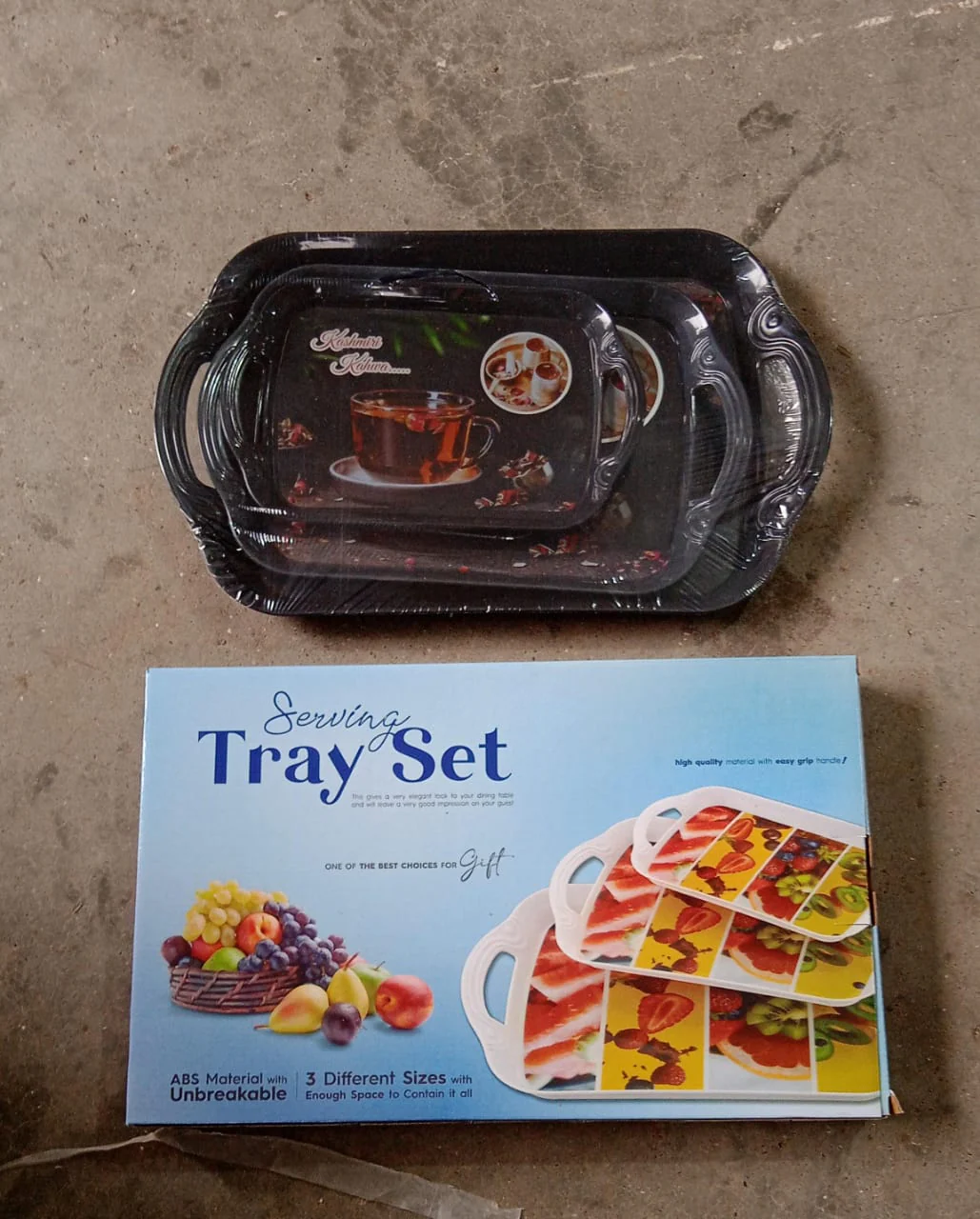 Serving Tray Set  (Pack of 3 Pcs / Multicolor / Mix Size) - Image 11