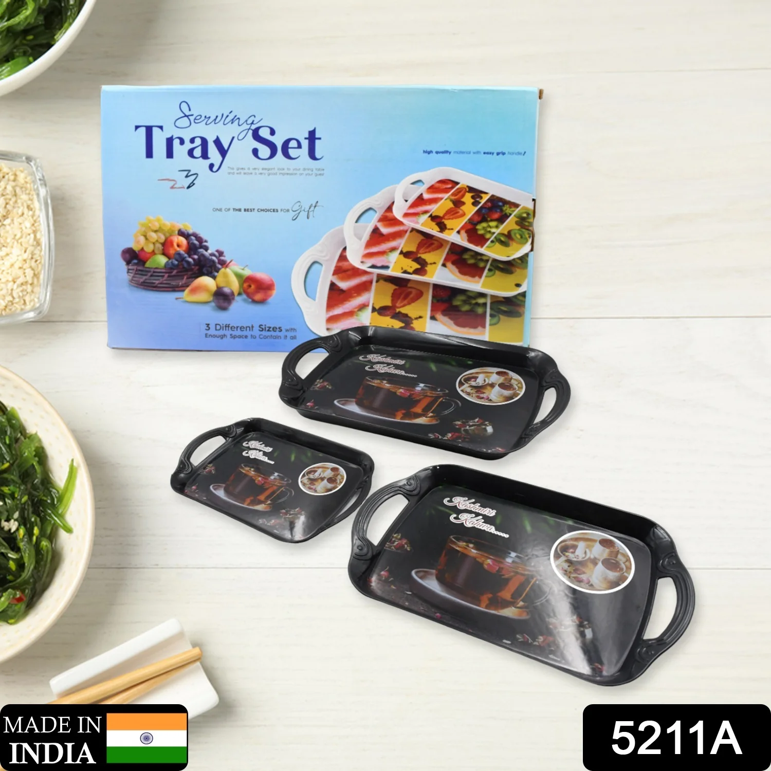 Serving Tray Set  (Pack of 3 Pcs / Multicolor / Mix Size) - Image 2