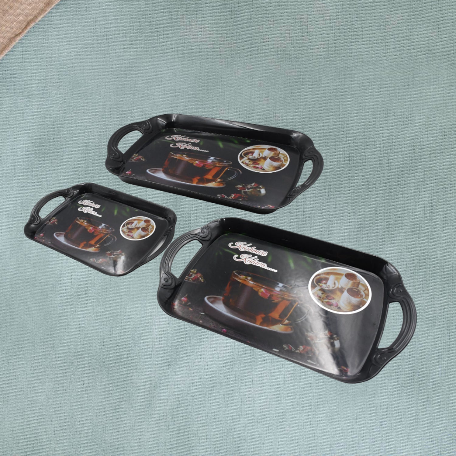Serving Tray Set  (Pack of 3 Pcs / Multicolor / Mix Size) - Image 4