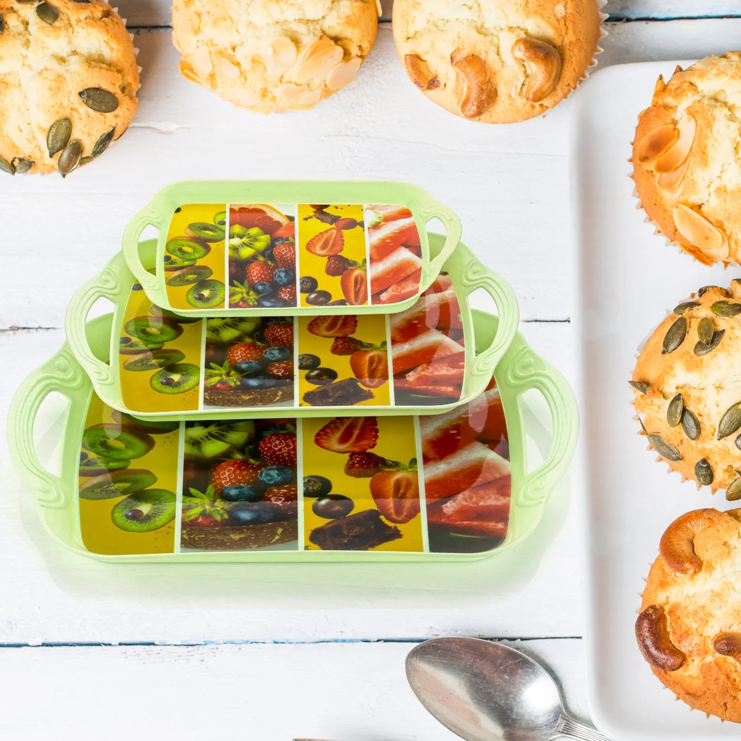 Serving Tray Set  (Pack of 3 Pcs / Multicolor / Mix Size) - Image 5