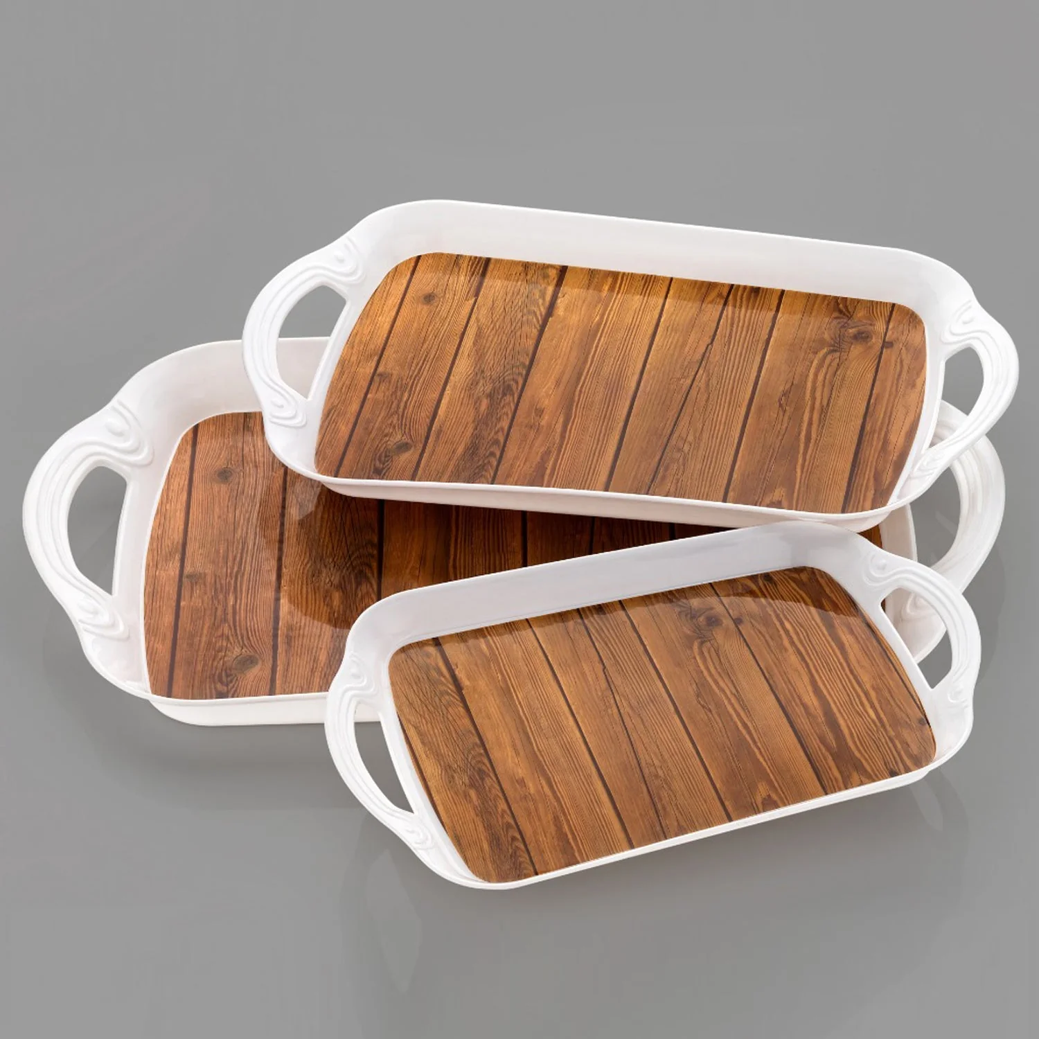 Serving Tray Set  (Pack of 3 Pcs / Multicolor / Mix Size) - Image 6