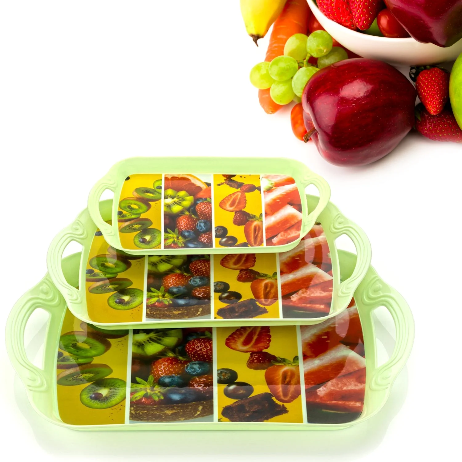 Serving Tray Set  (Pack of 3 Pcs / Multicolor / Mix Size) - Image 7