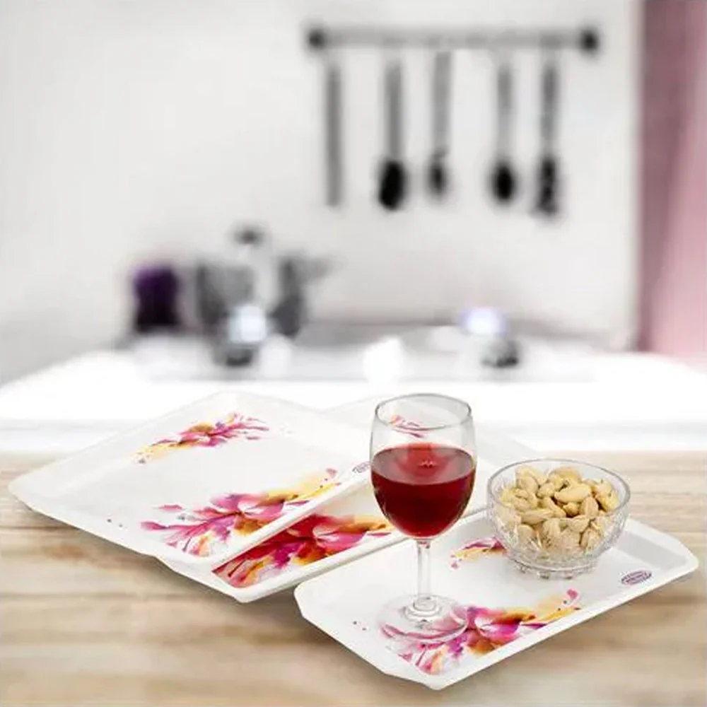 Serving Tray Set  (Pack of 3 Pcs / Multicolor / Mix Size) - Image 9