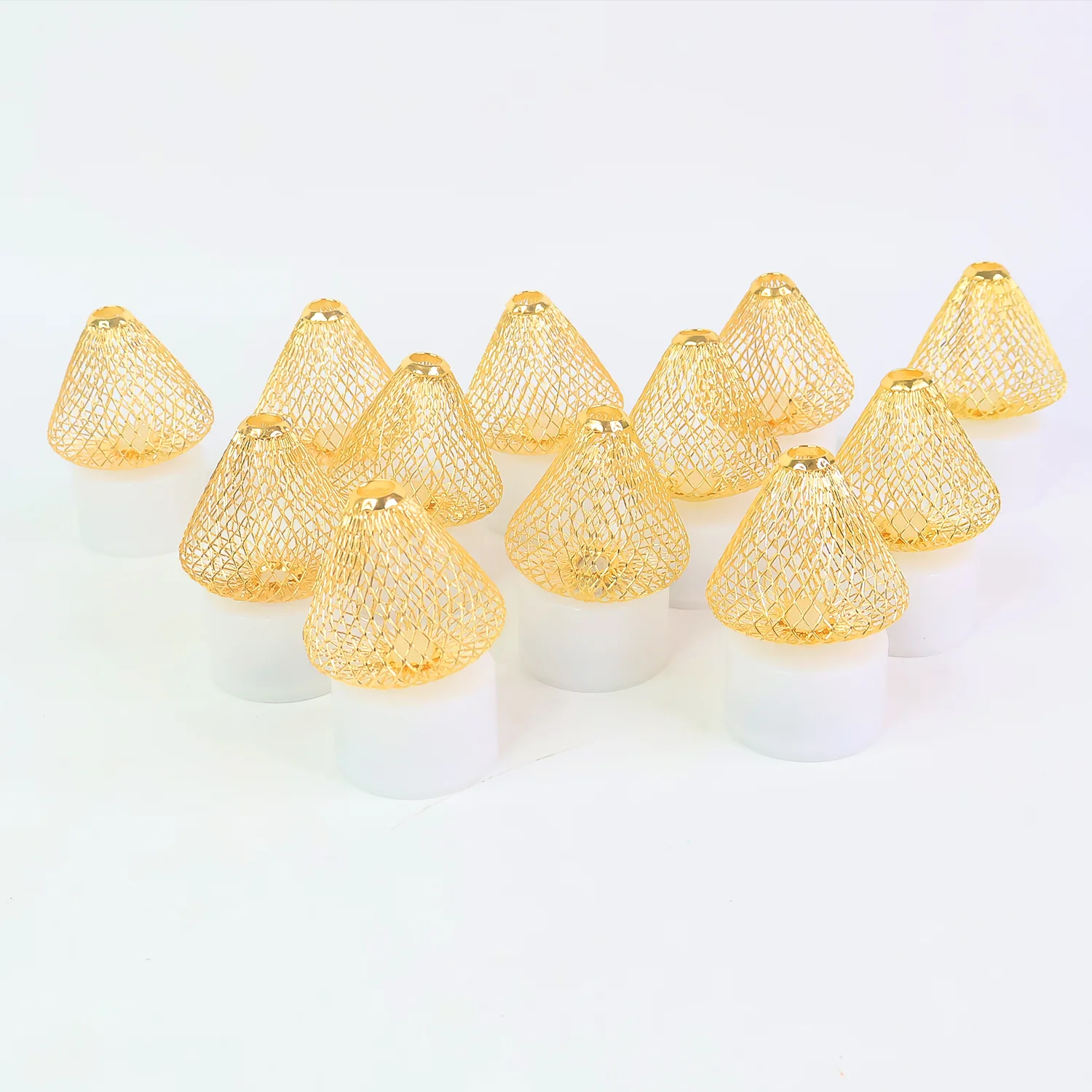 Set of 12 Decorative LED Flameless Candle Lights with Golden Net Cover - Image 5