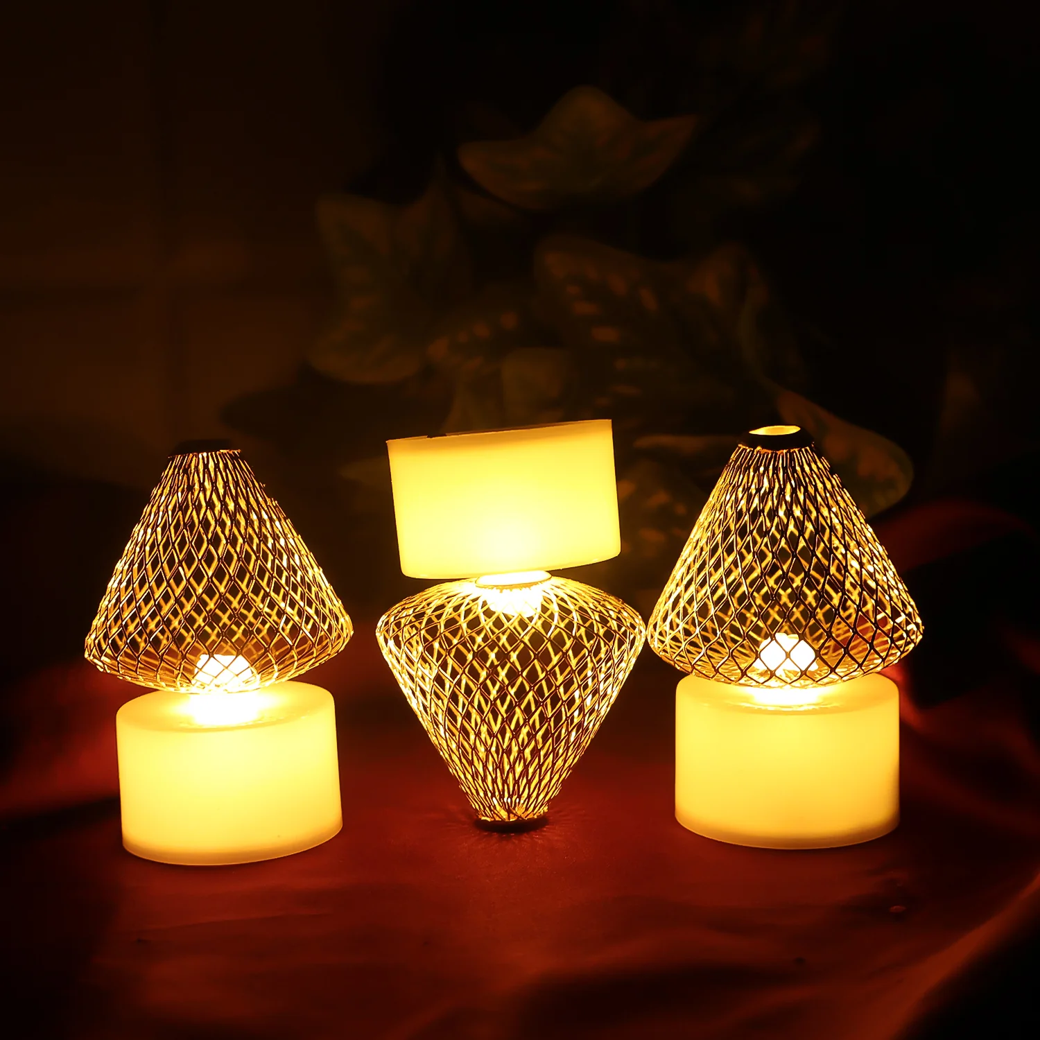 Set of 12 Decorative LED Flameless Candle Lights with Golden Net Cover - Image 6