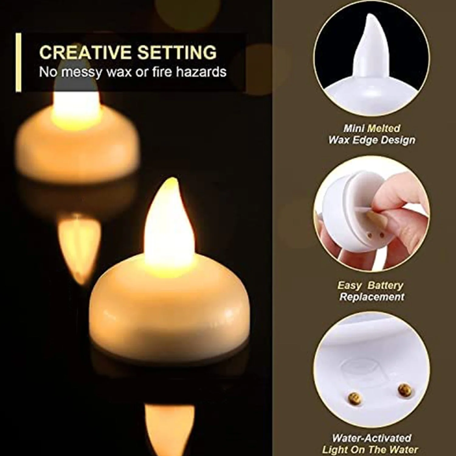 Set of 12 Flameless Floating Candles Battery Operated Tea Lights Tealight Candle - Image 3
